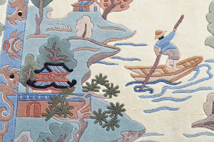 Intricate Scenic Hand-Knotted Oriental Rug