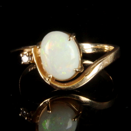 14K Yellow Gold Opal and Diamond Ring
