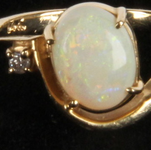 14K Yellow Gold Opal and Diamond Ring