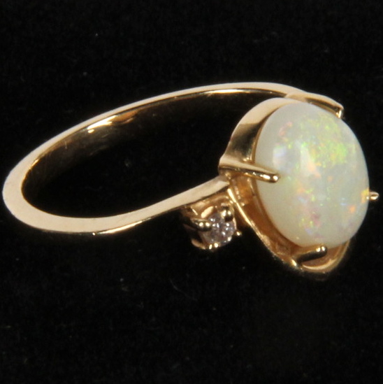 14K Yellow Gold Opal and Diamond Ring