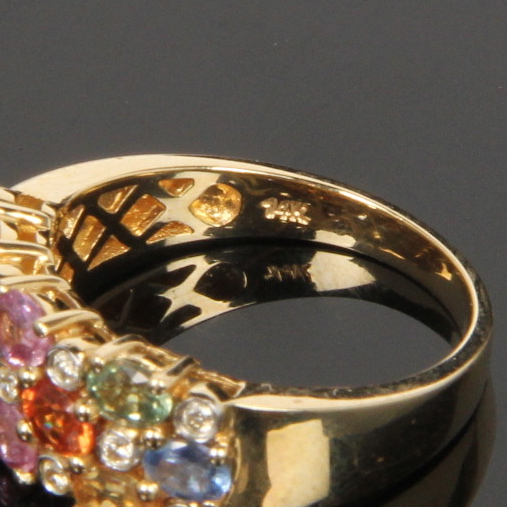14K Yellow Gold Multicolor Sapphire and Diamond Ring
