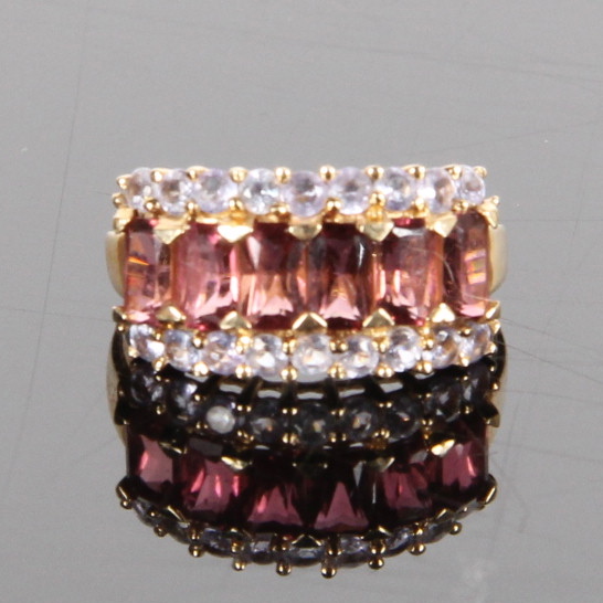 14K Yellow Gold Tanzanite and Pink Tourmaline Ring