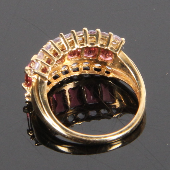 14K Yellow Gold Tanzanite and Pink Tourmaline Ring