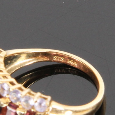 14K Yellow Gold Tanzanite and Pink Tourmaline Ring