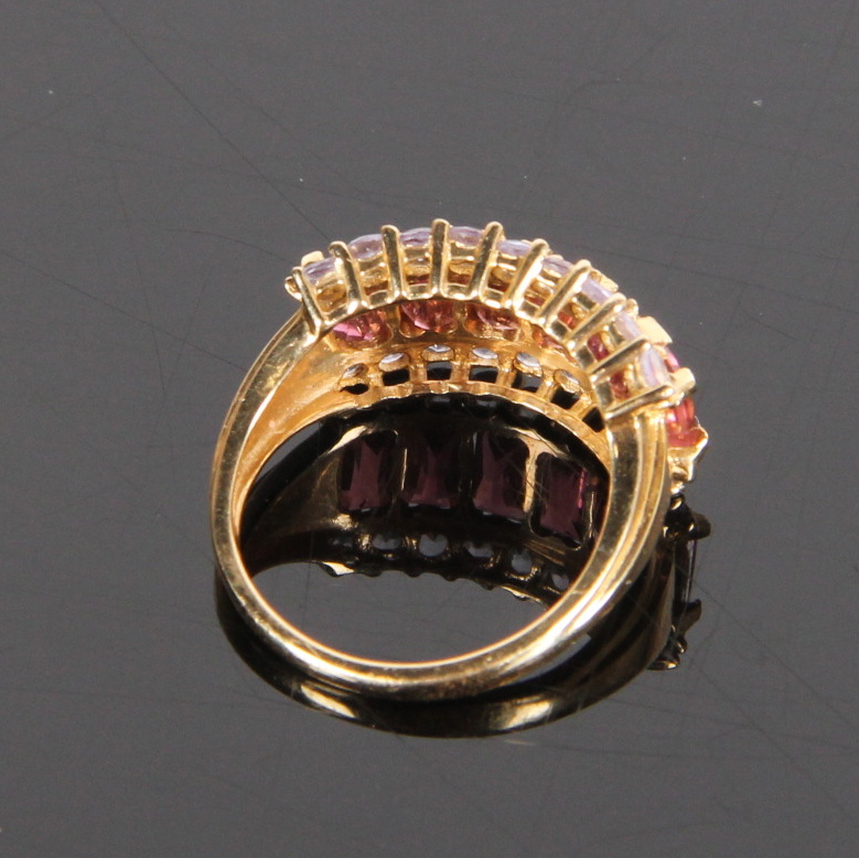 14K Yellow Gold Tanzanite and Pink Tourmaline Ring
