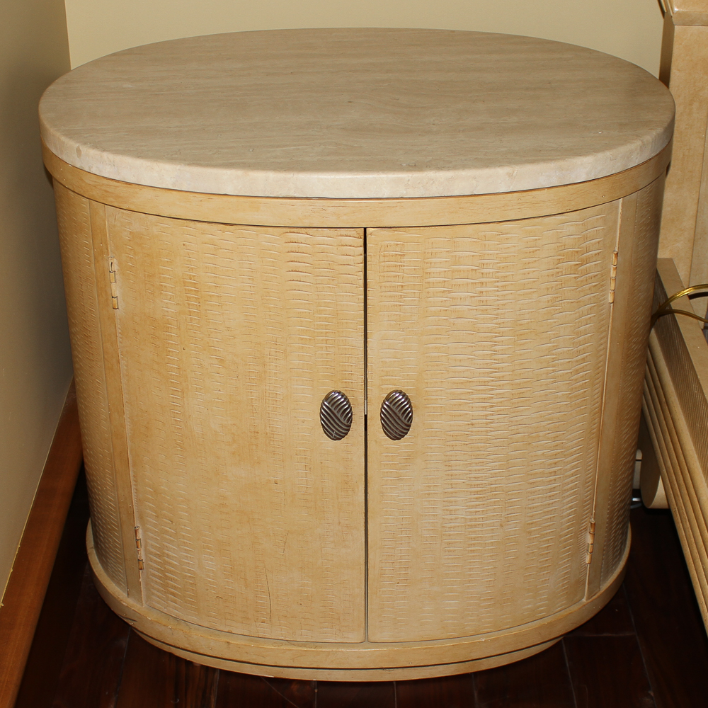 Circular Marble-Topped Nightstand