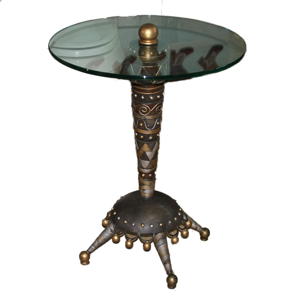 Mixed Metallics Tall Side Table with Glass Top