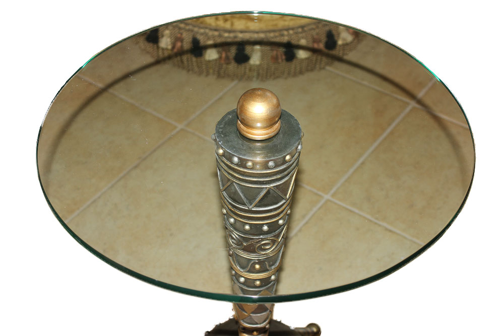 Mixed Metallics Tall Side Table with Glass Top