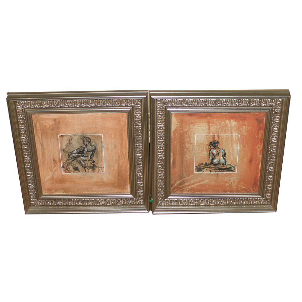 Pair of Orange Figure Study Giclées