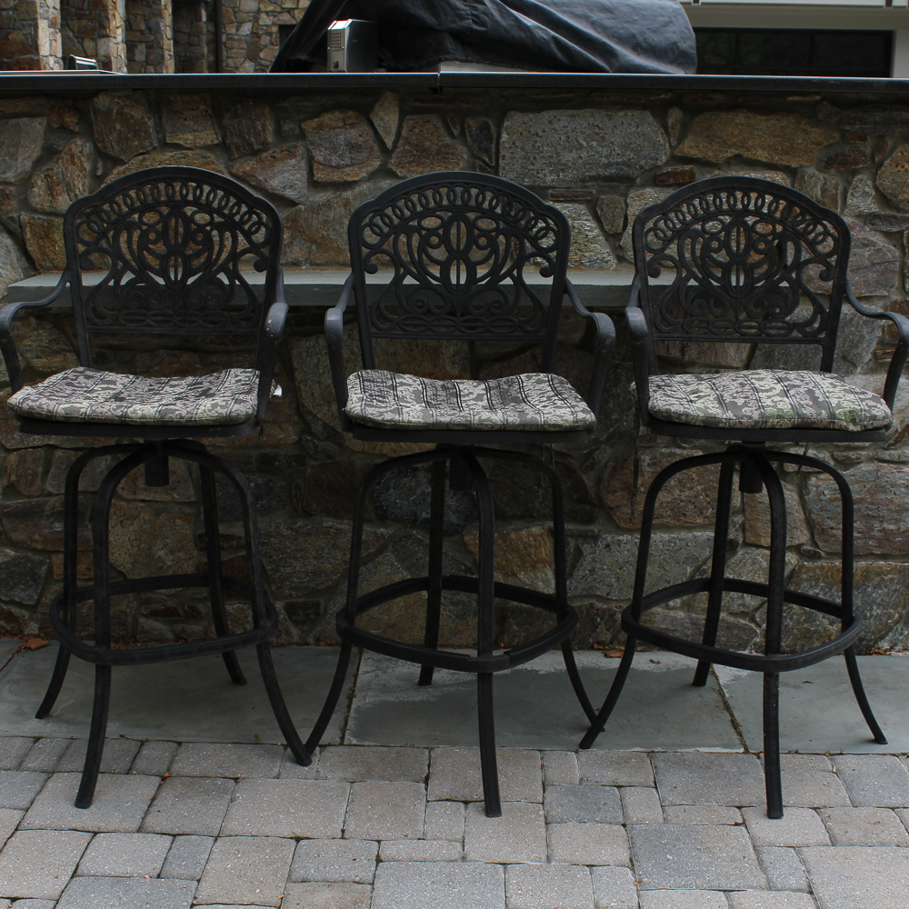 Trio of Cast Iron Outdoor Bar Stools
