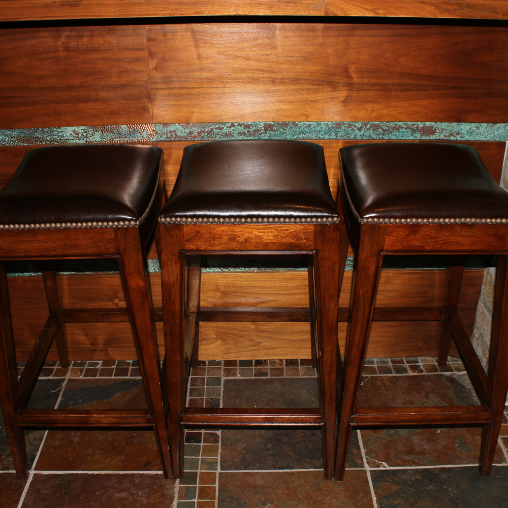 Set of Three Saddle Style Bar Stools