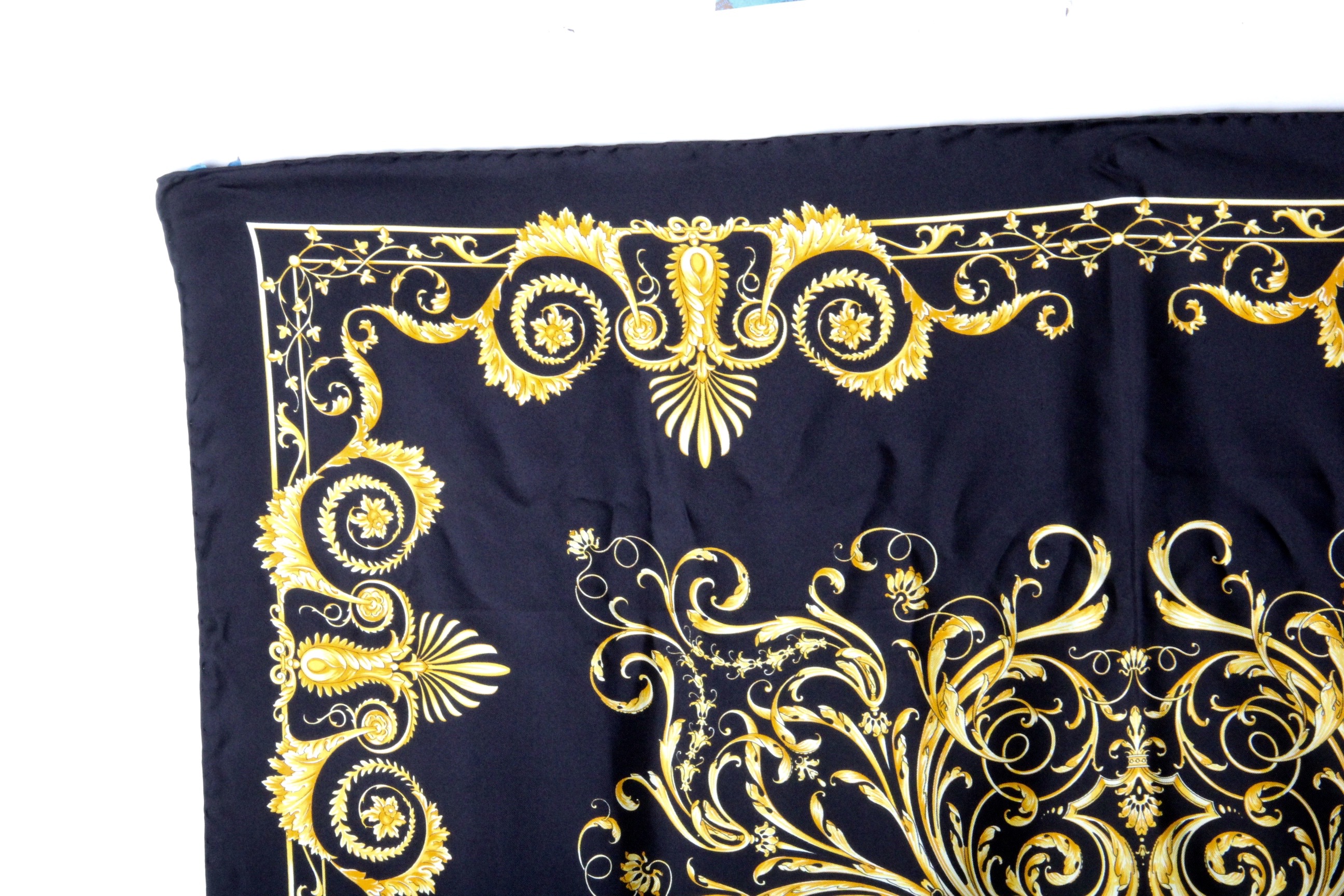 Versace "Foulard" Black and Gold Silk Scarf