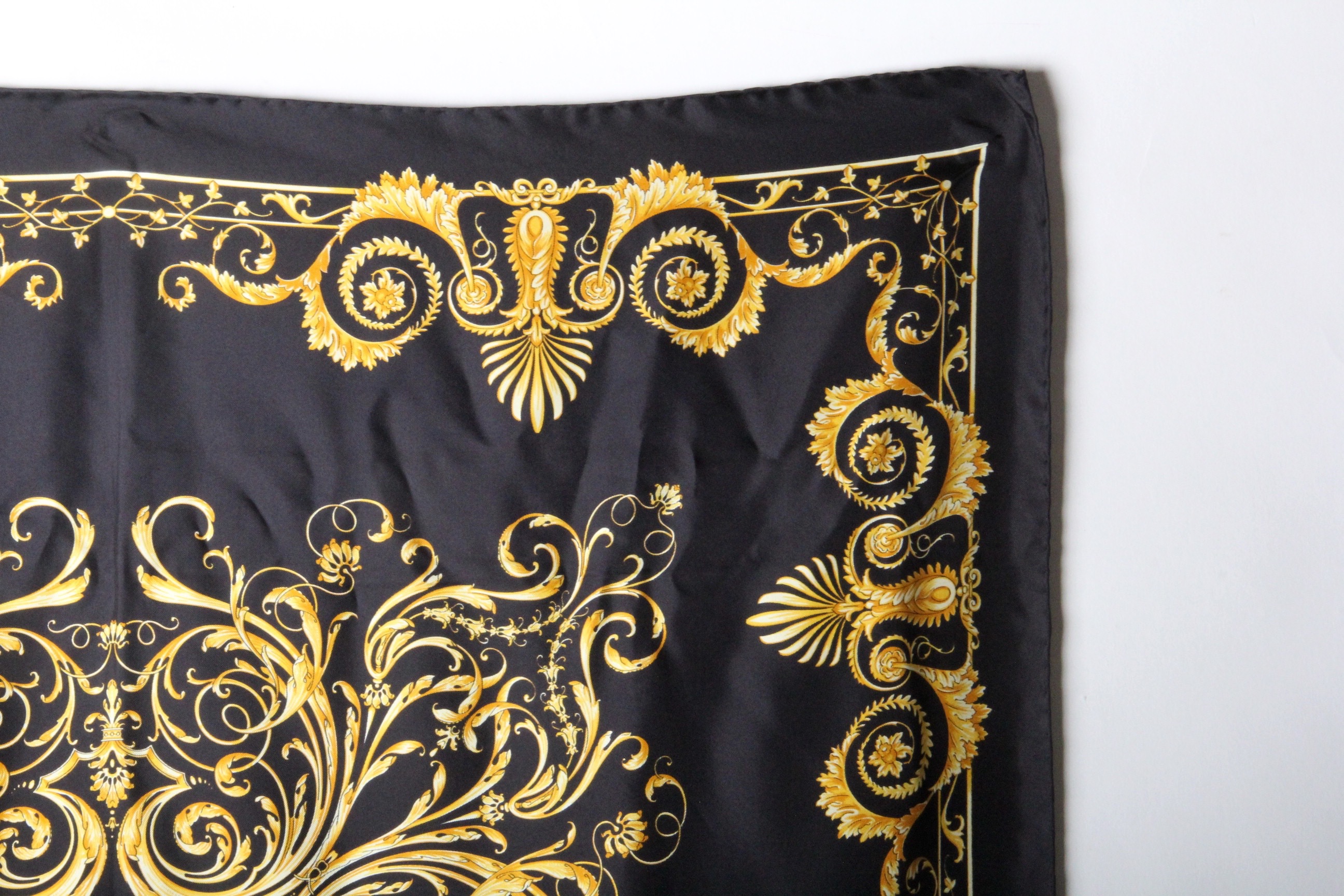 Versace "Foulard" Black and Gold Silk Scarf