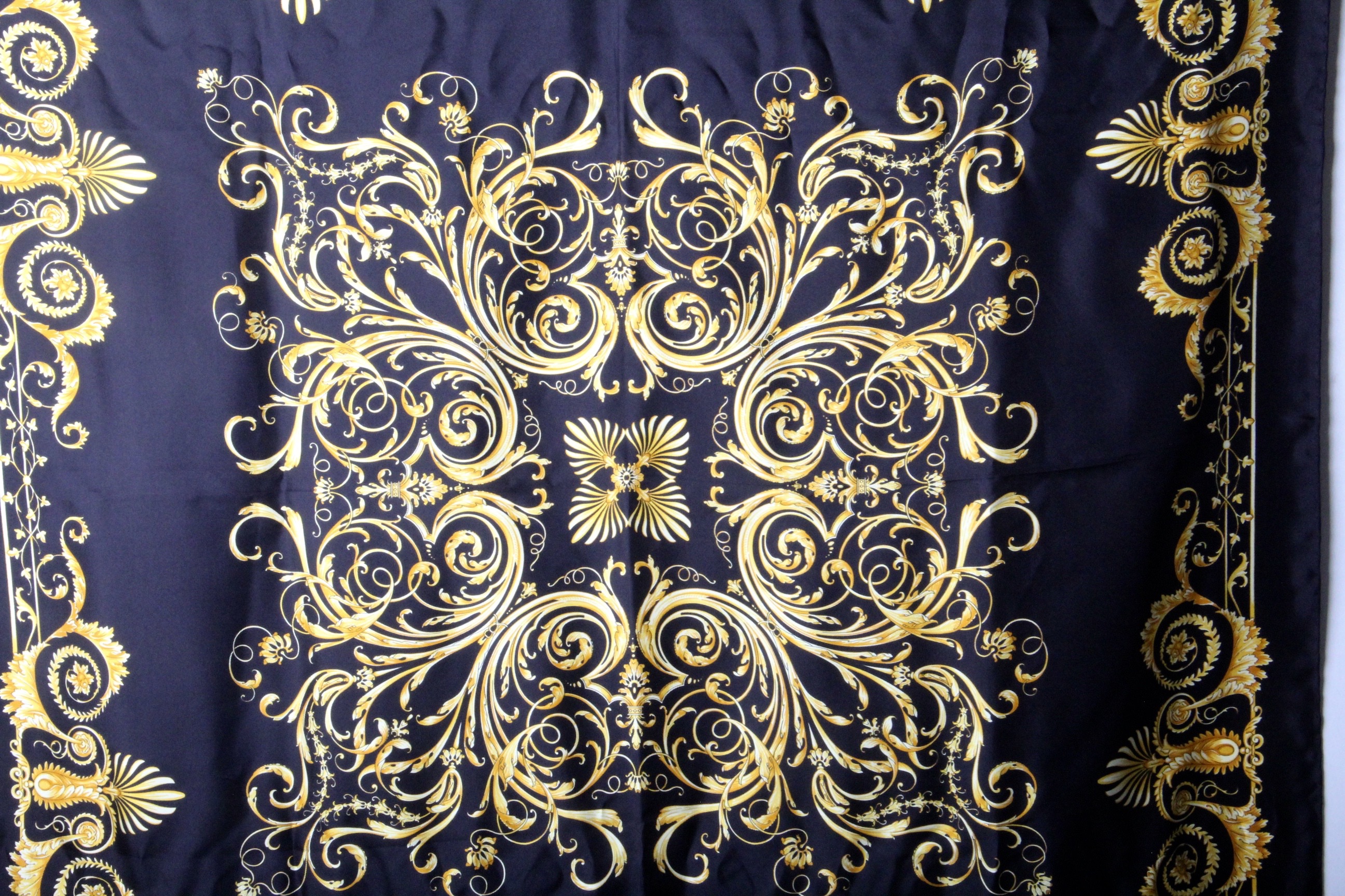 Versace "Foulard" Black and Gold Silk Scarf