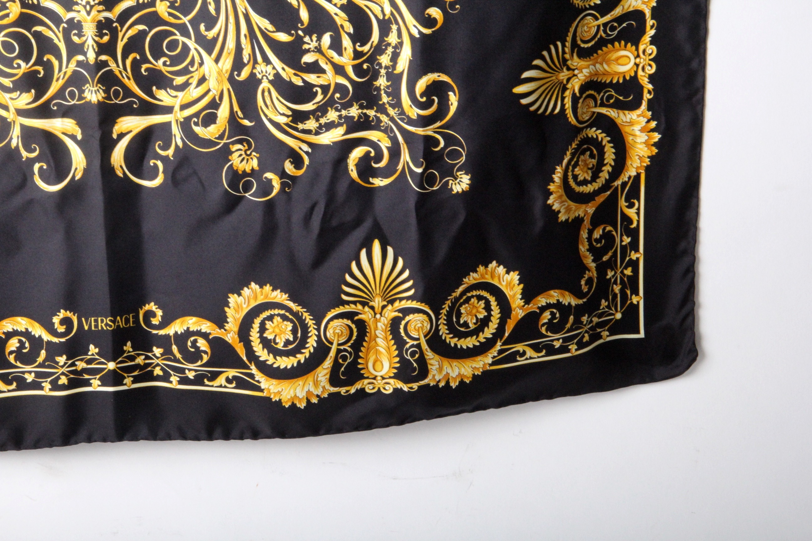 Versace "Foulard" Black and Gold Silk Scarf