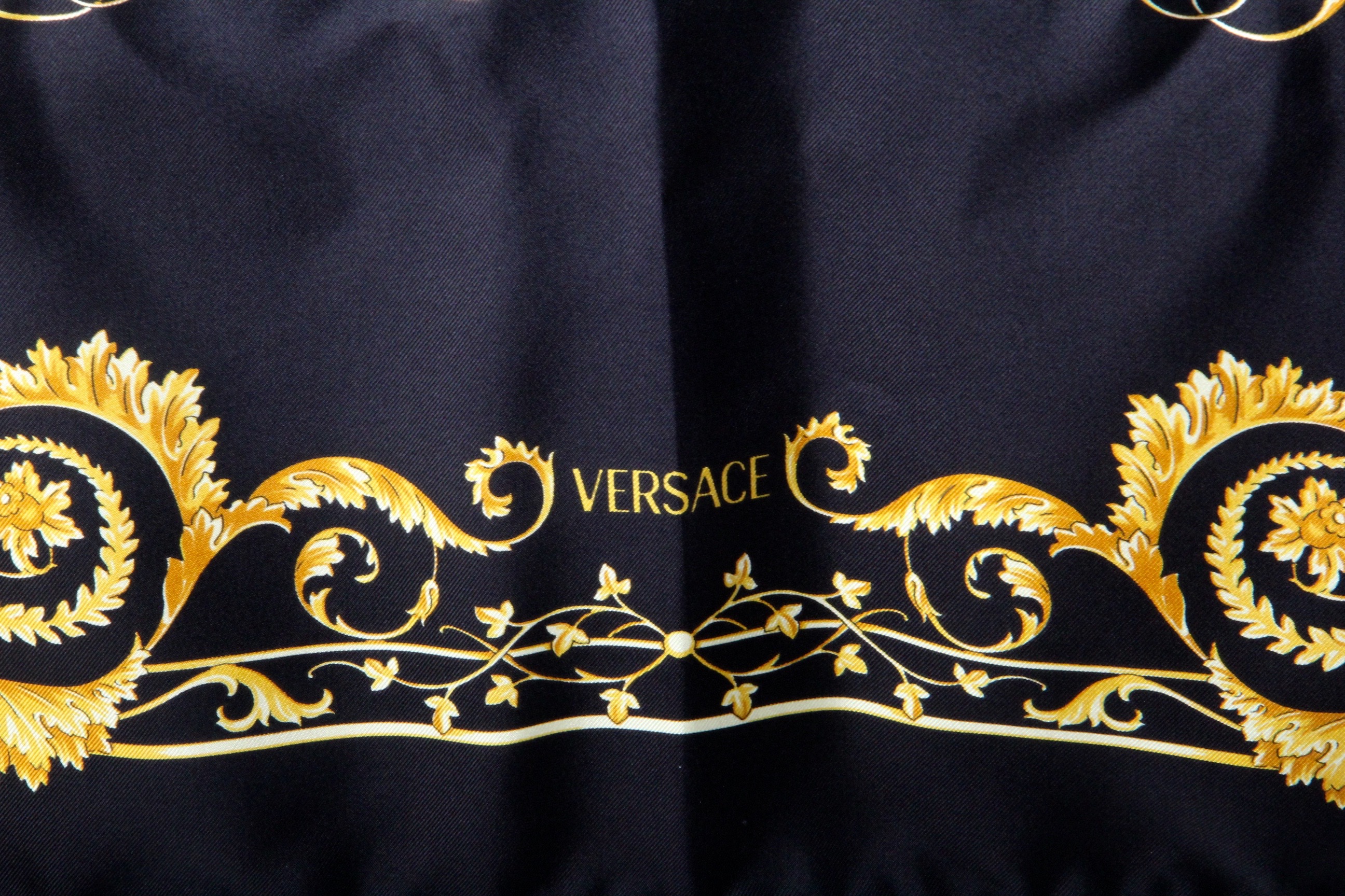 Versace "Foulard" Black and Gold Silk Scarf