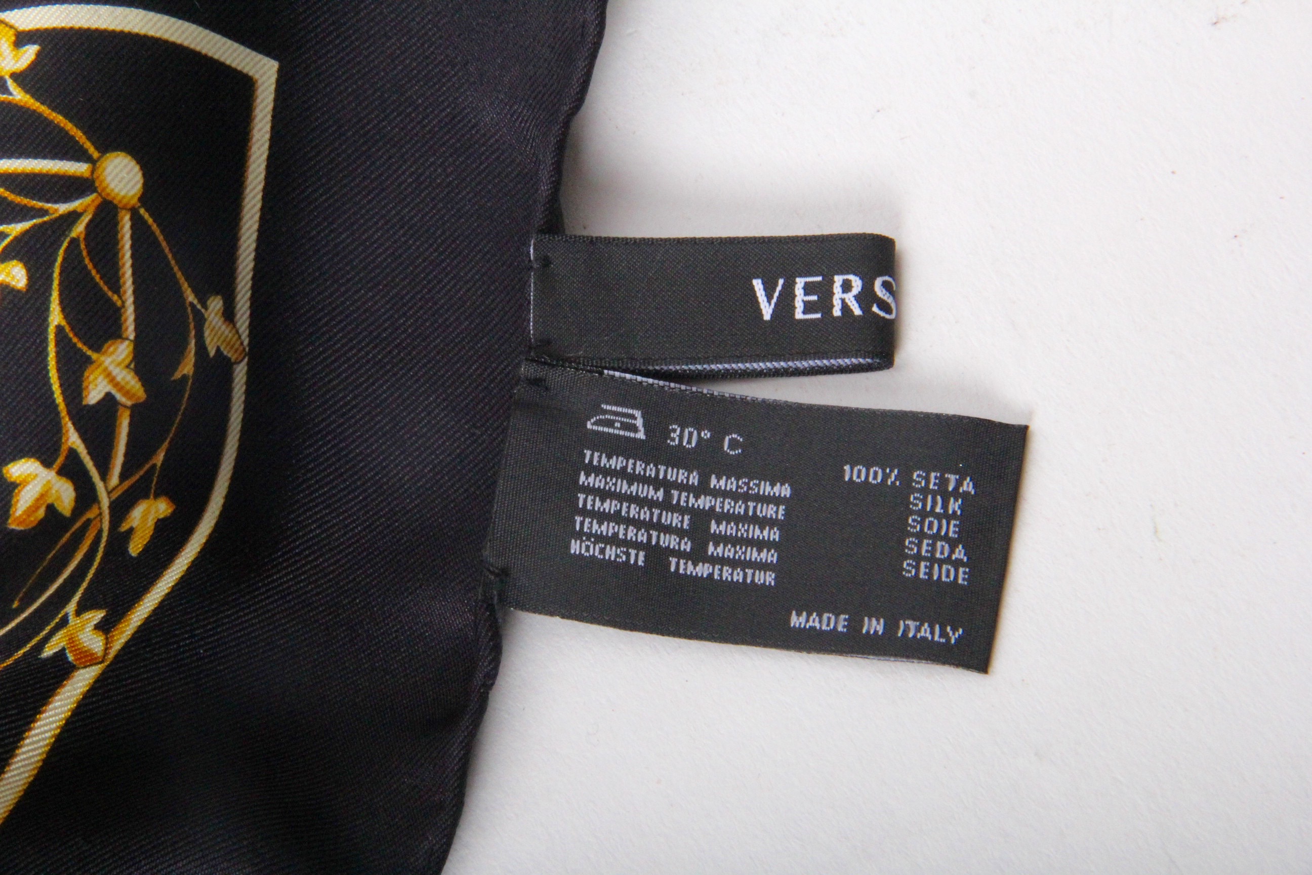 Versace "Foulard" Black and Gold Silk Scarf