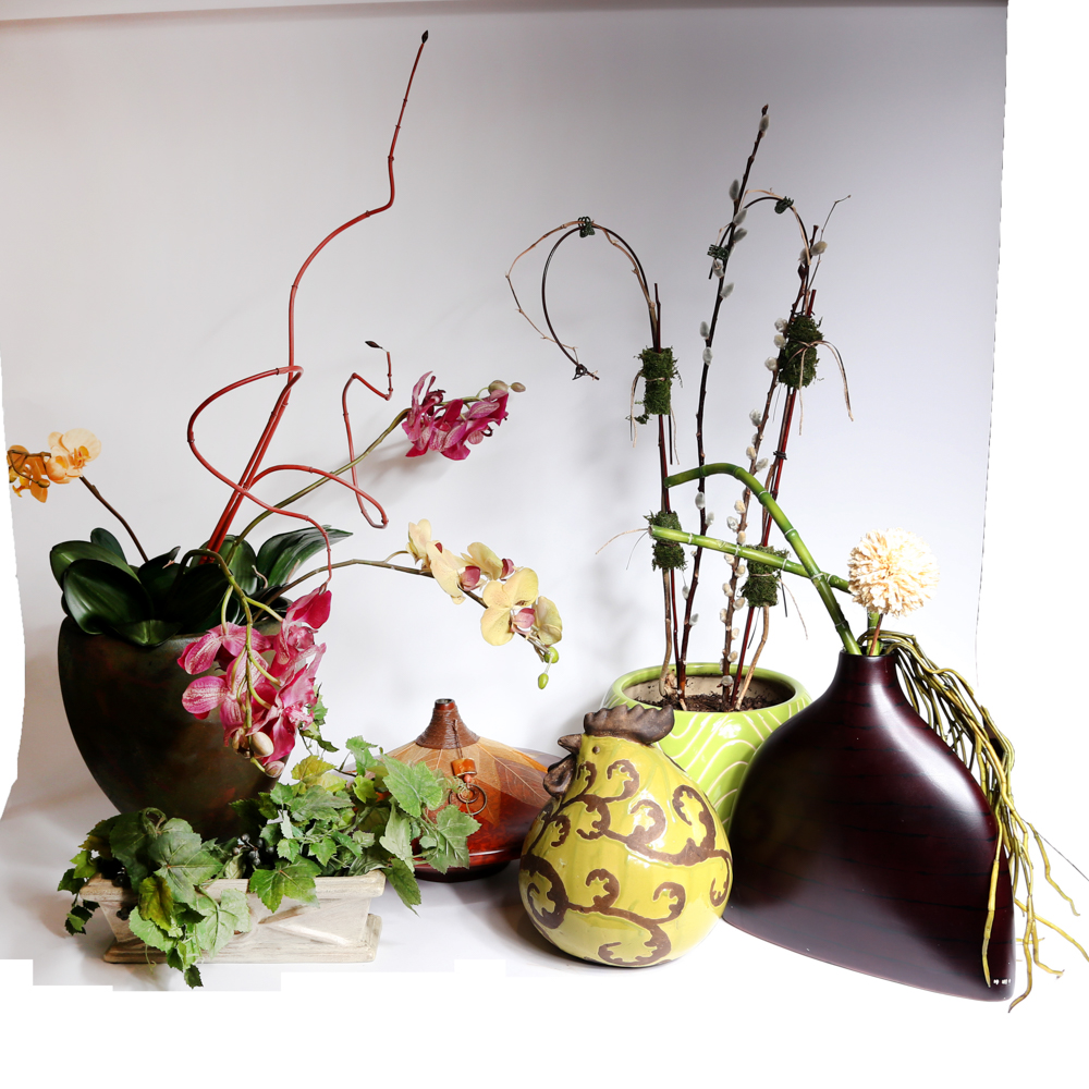 Assorted Ceramic Home Décor and Artificial Plants
