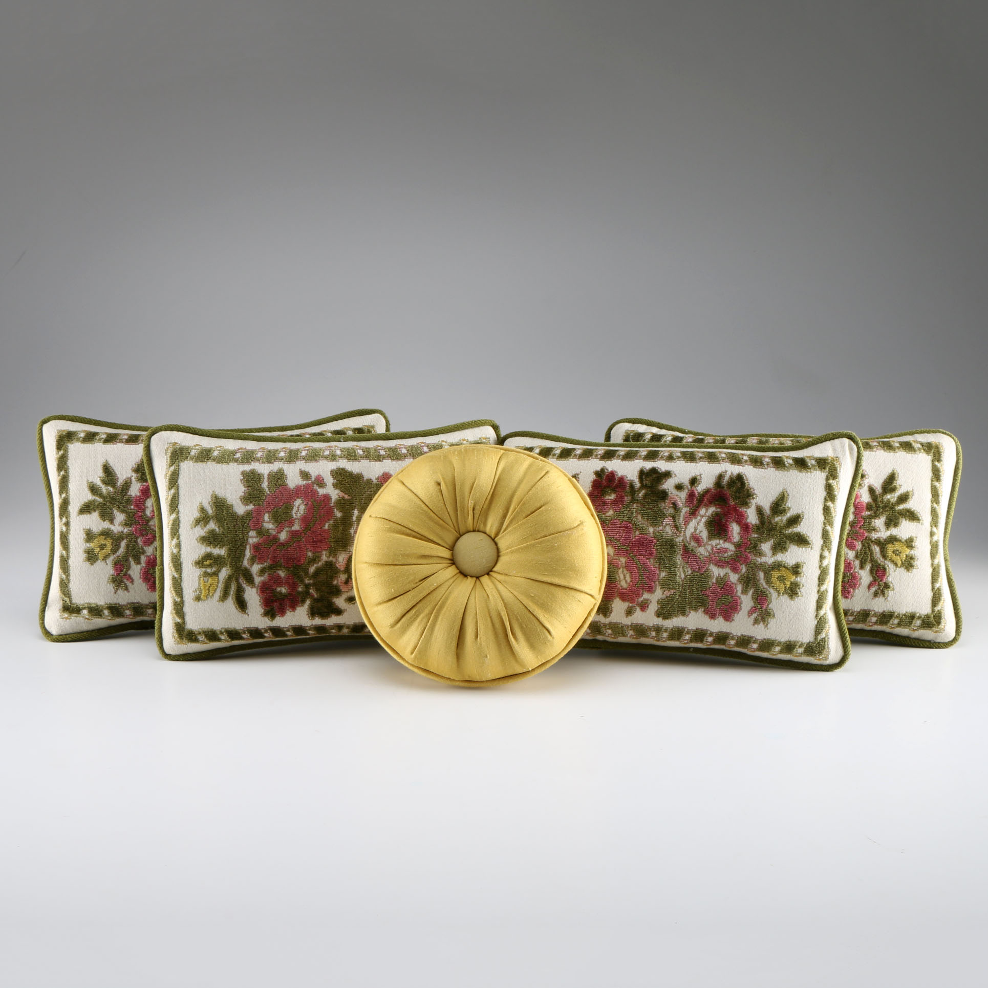 Five Vintage Decorative Velvet Pillows