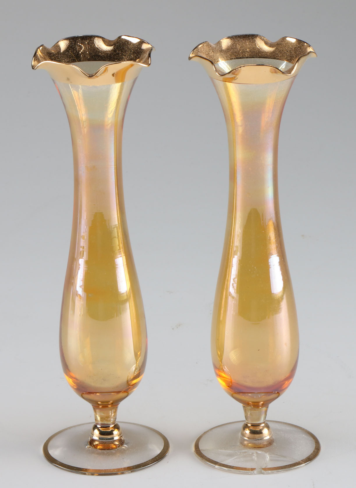 Two Sets of Decorative Bud Glass Vases