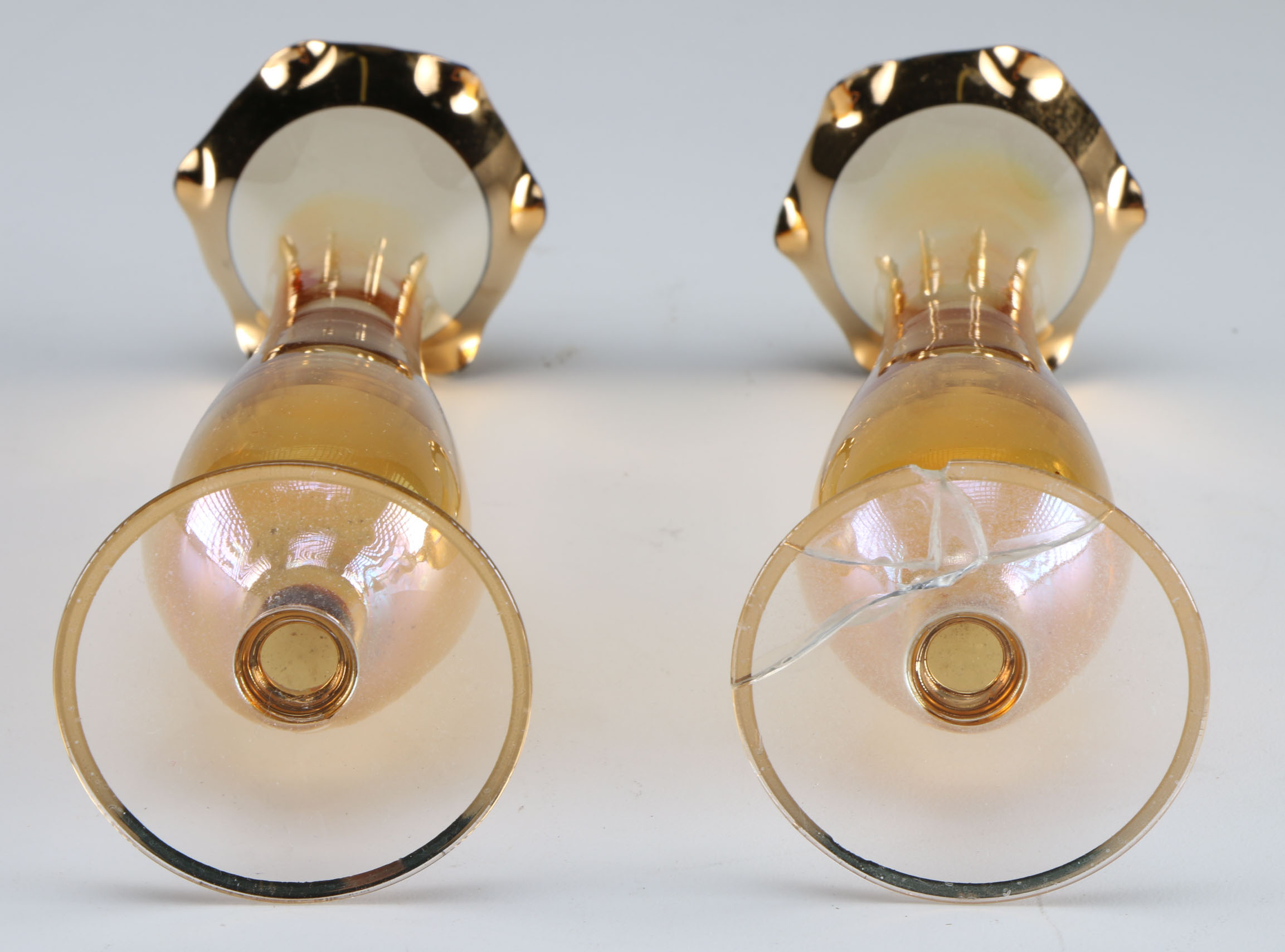 Two Sets of Decorative Bud Glass Vases