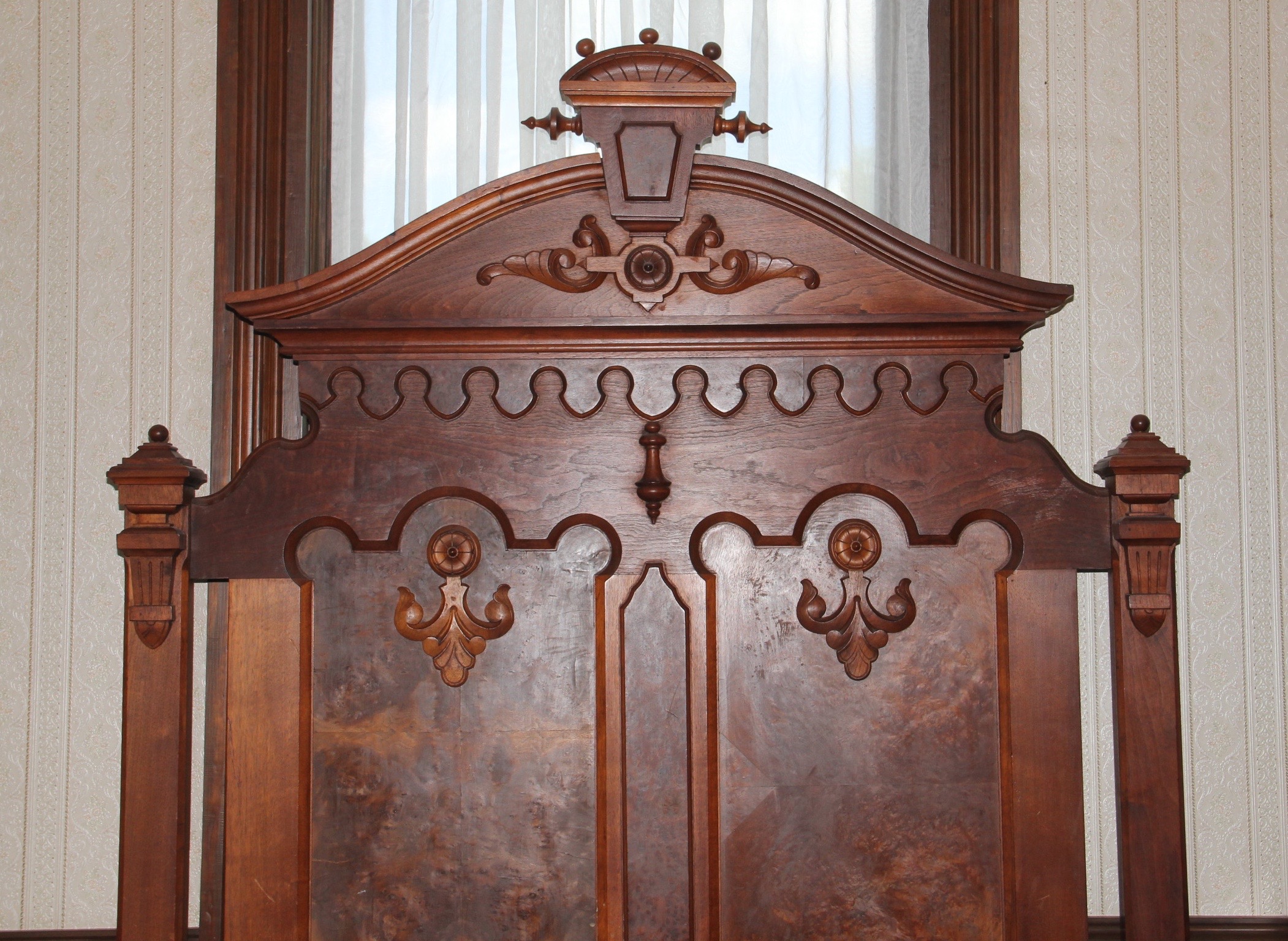 Circa 1870s Renaissance Revival Walnut and Burl Full Sized Bed Frame