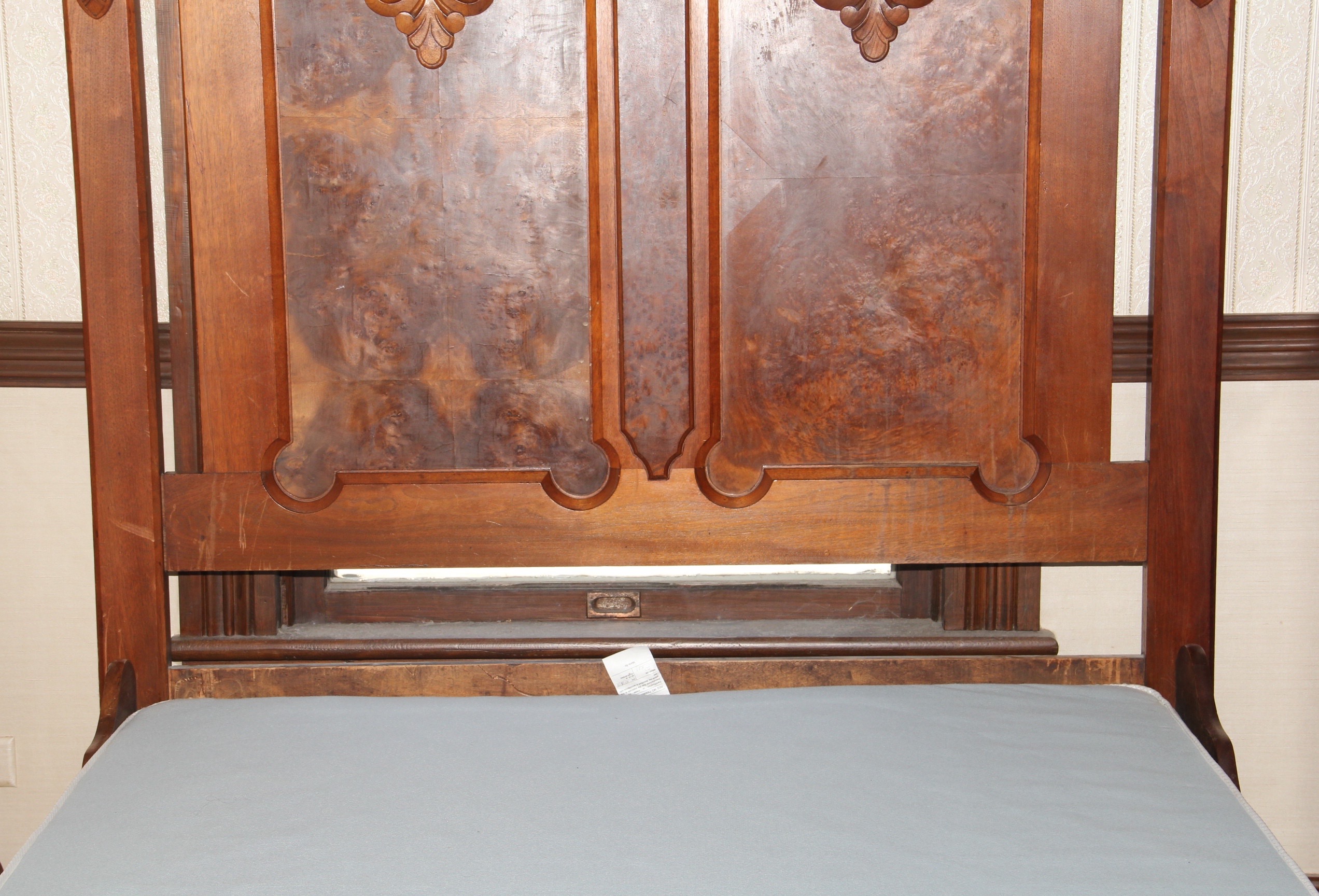 Circa 1870s Renaissance Revival Walnut and Burl Full Sized Bed Frame
