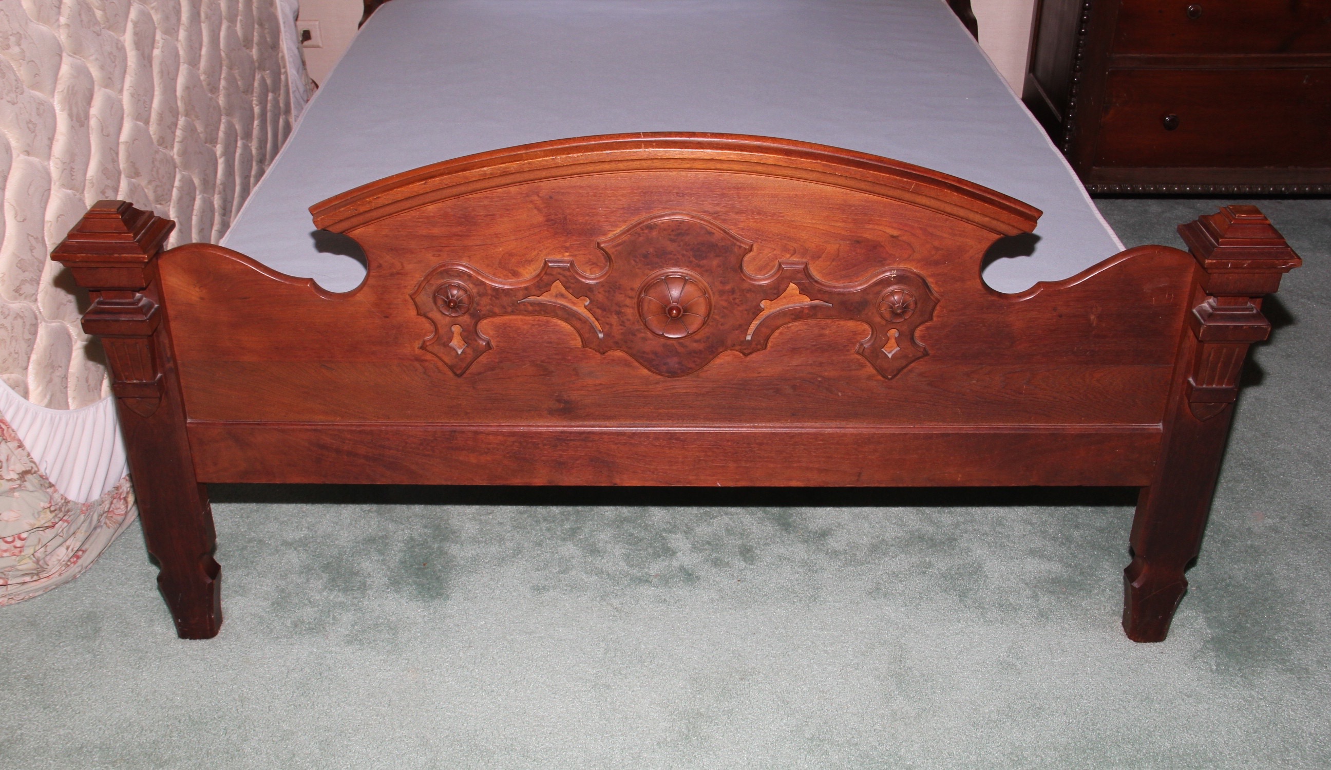 Circa 1870s Renaissance Revival Walnut and Burl Full Sized Bed Frame