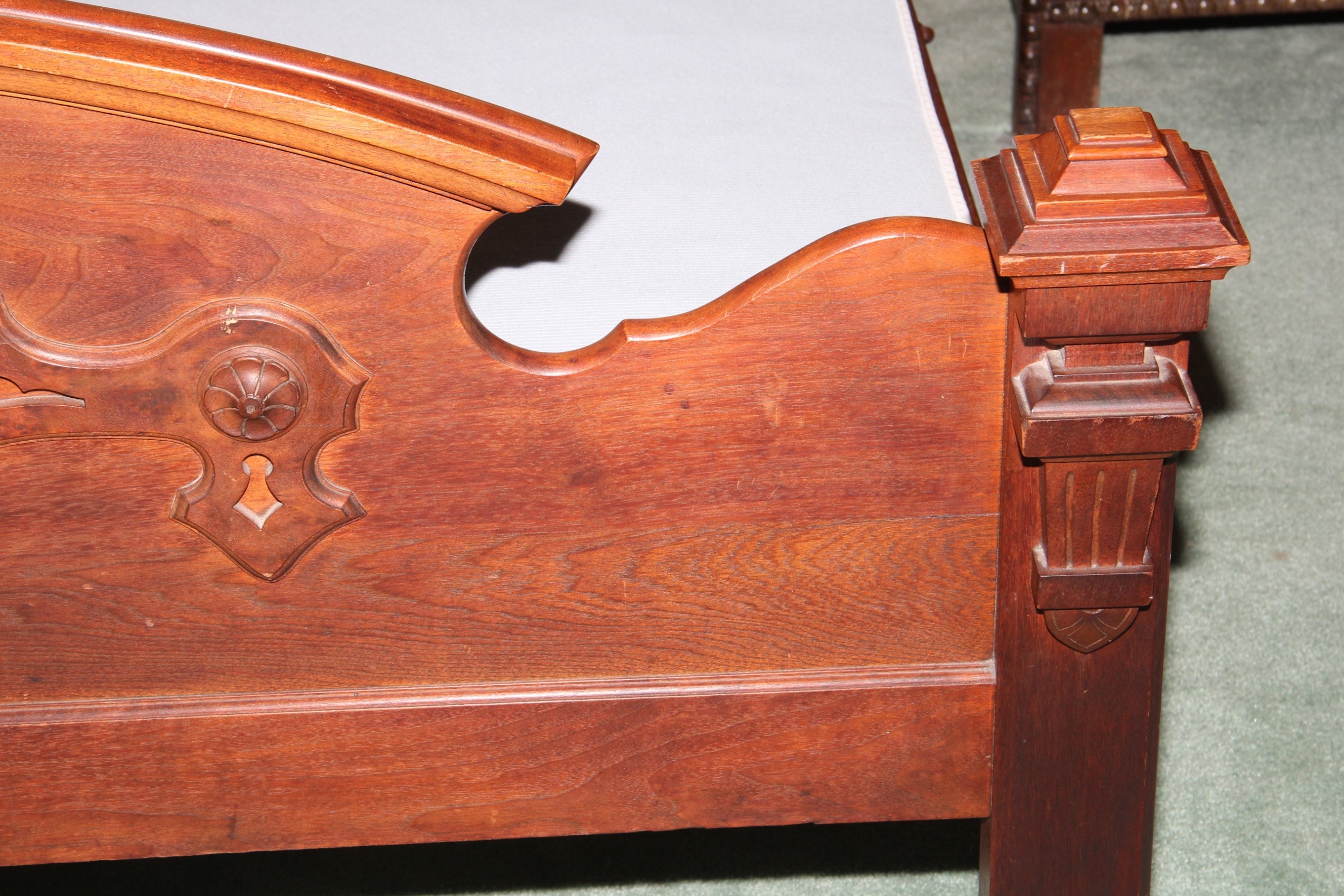 Circa 1870s Renaissance Revival Walnut and Burl Full Sized Bed Frame