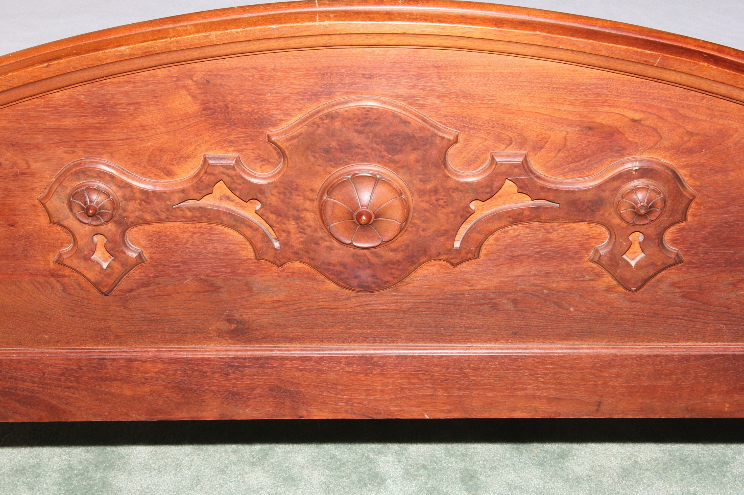 Circa 1870s Renaissance Revival Walnut and Burl Full Sized Bed Frame
