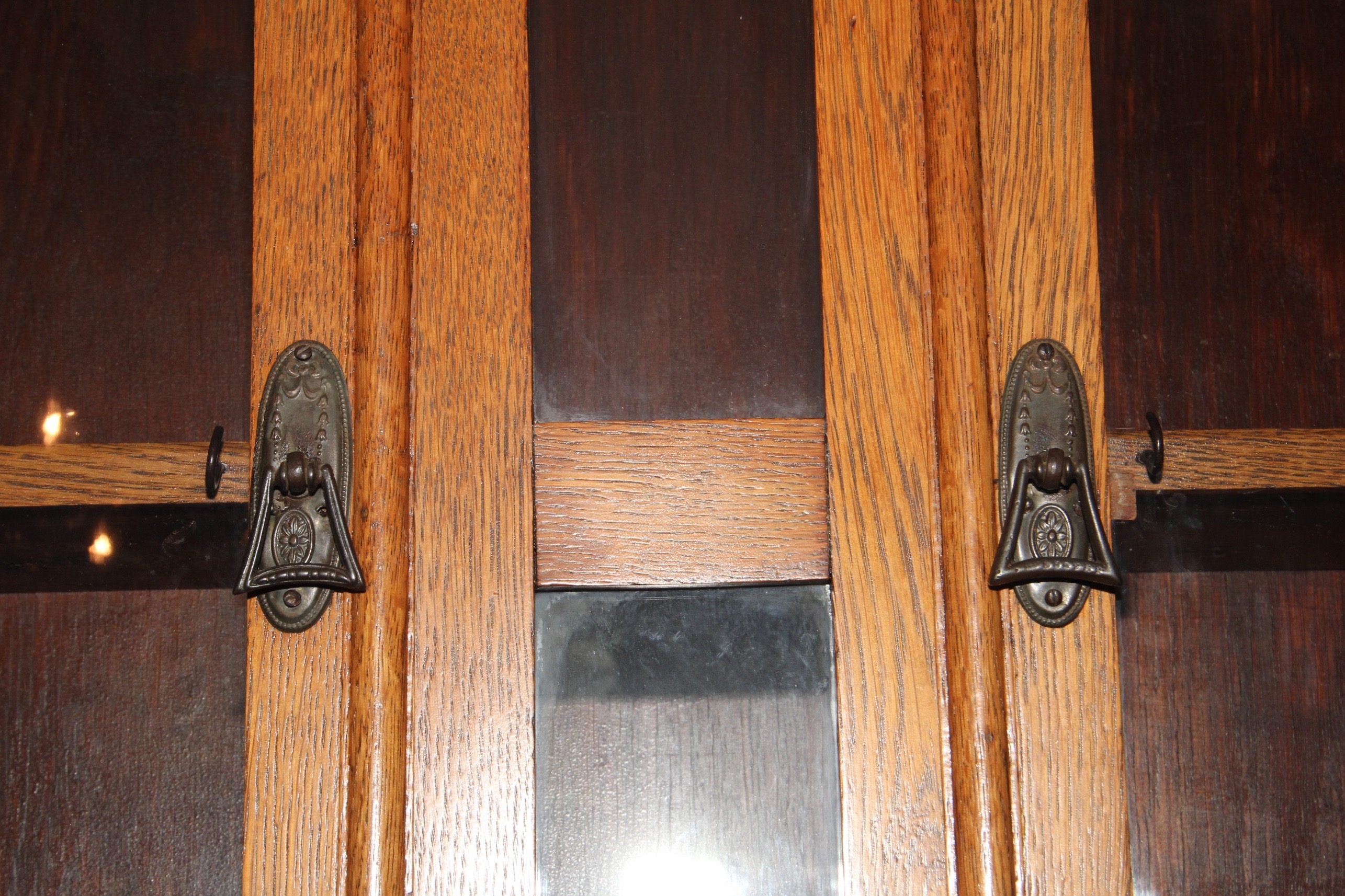 Solid Oak Hutch with Two Stained Glass Panels