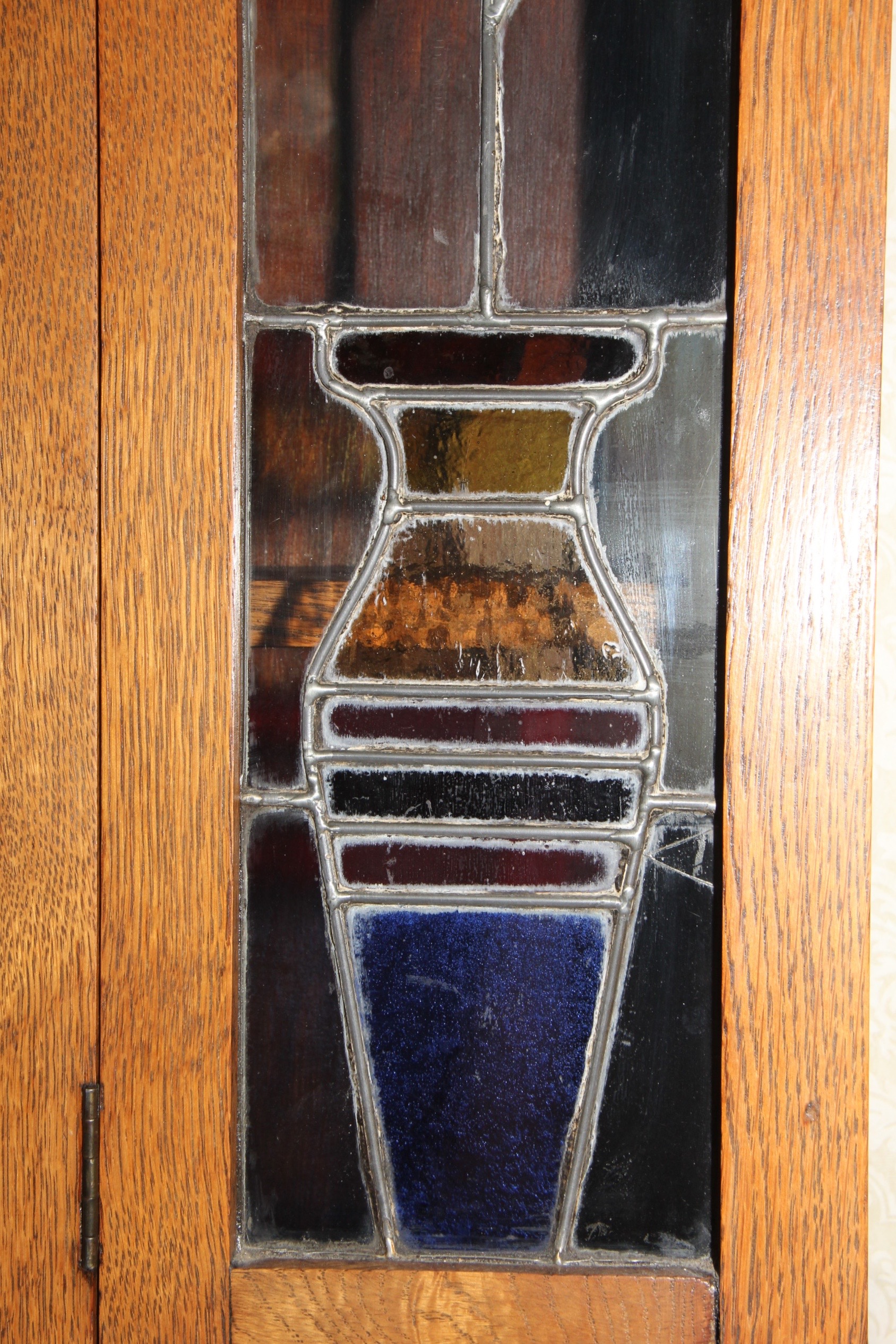 Solid Oak Hutch with Two Stained Glass Panels