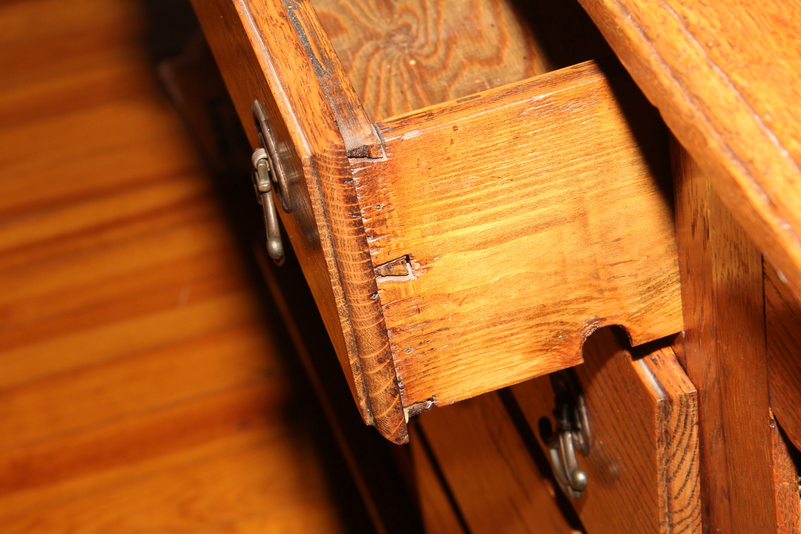 Solid Oak Hutch with Two Stained Glass Panels