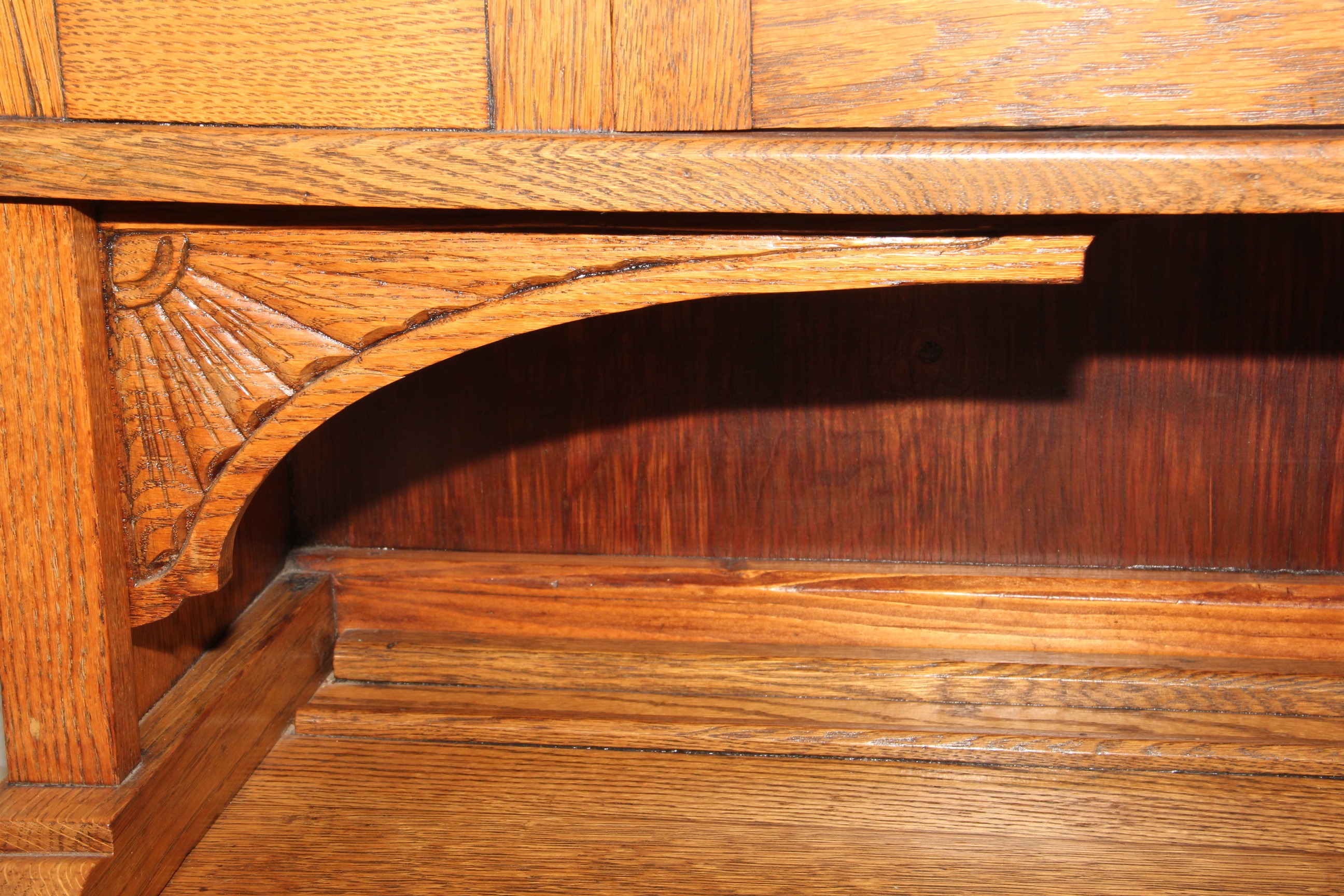 Solid Oak Hutch with Two Stained Glass Panels