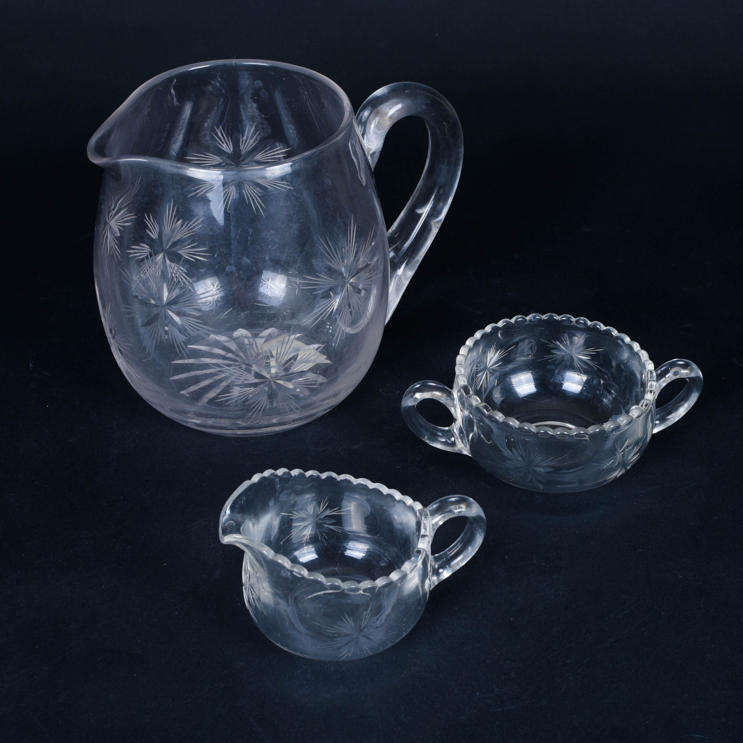 Cut Glass Pitcher and Tableware