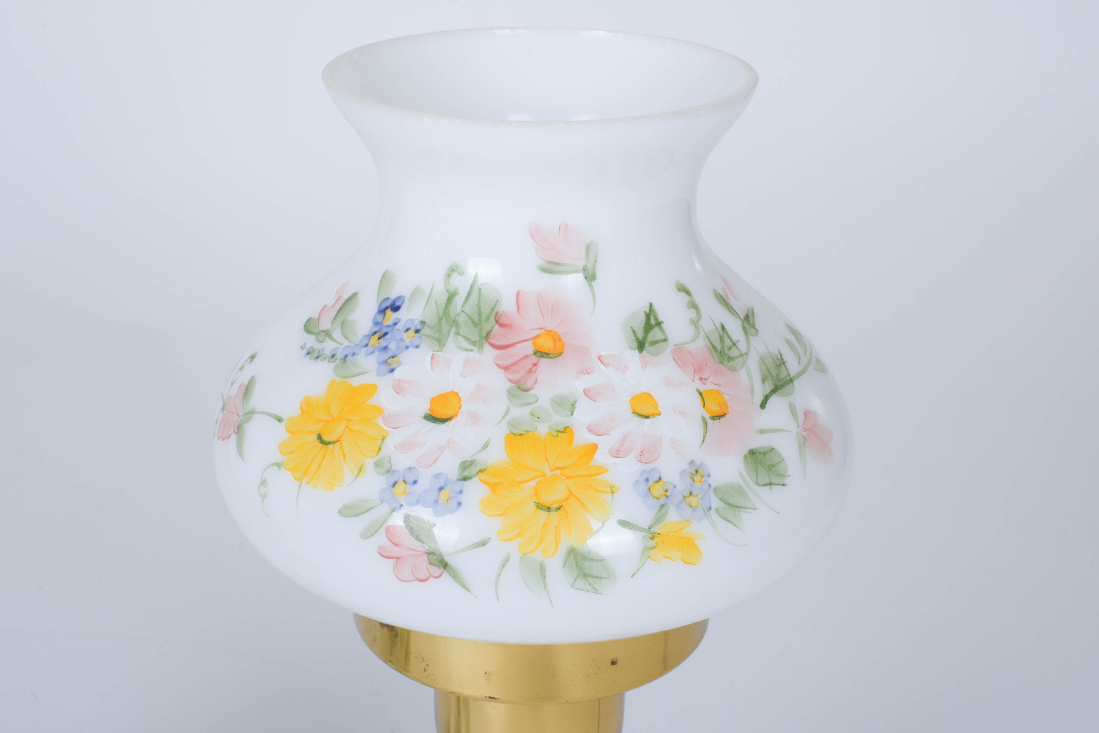 Pair of Hand Painted Floral Milk Glass Lamps