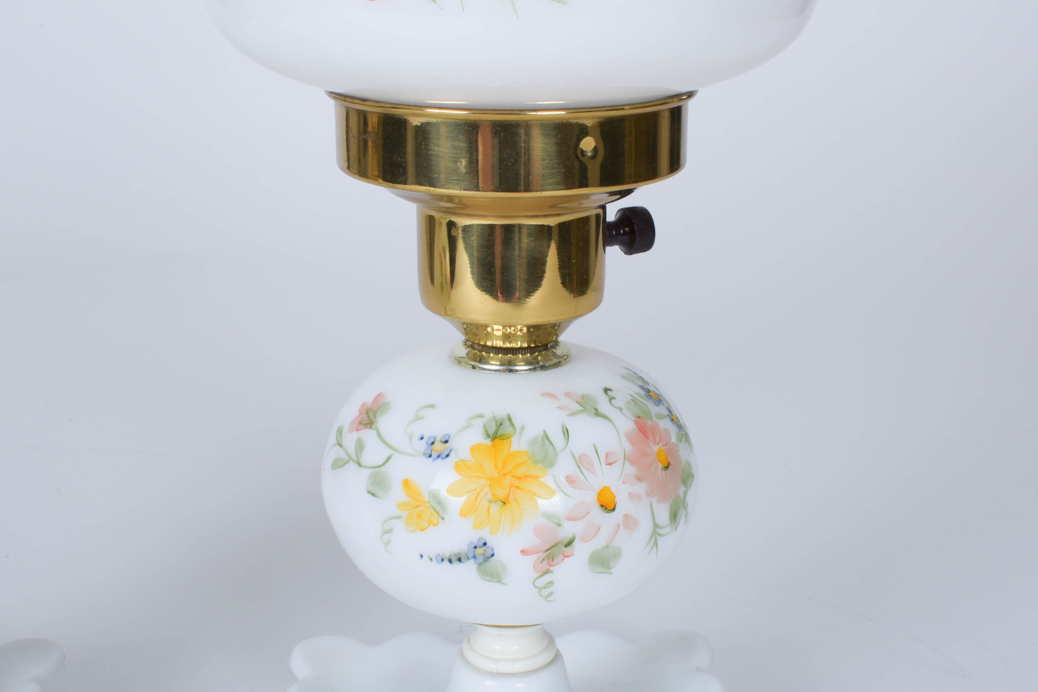 Pair of Hand Painted Floral Milk Glass Lamps