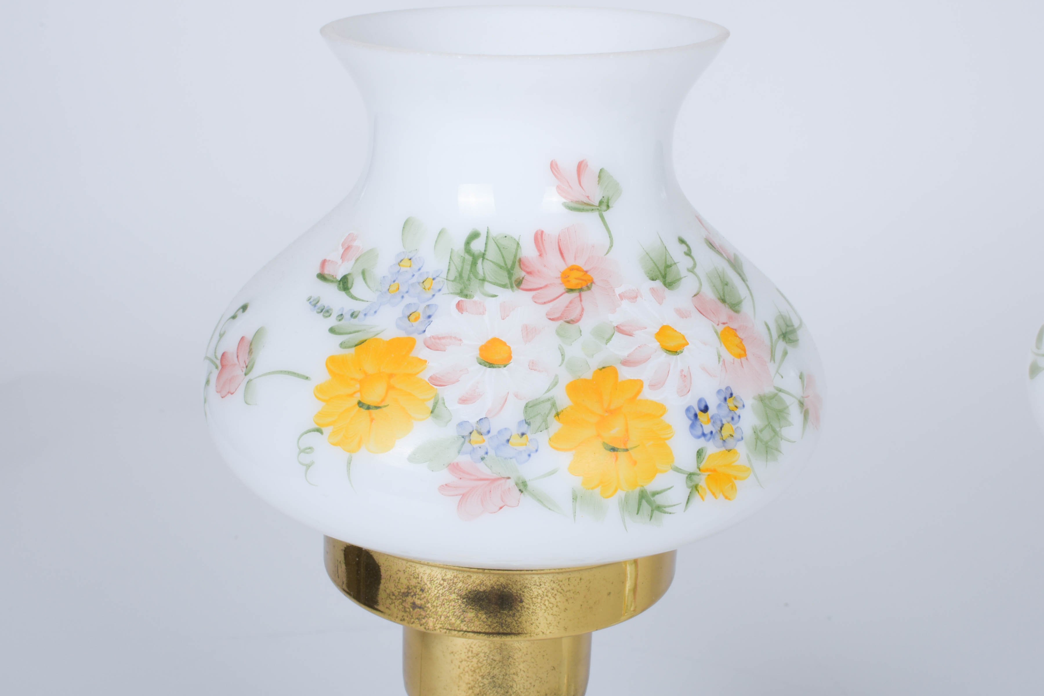 Pair of Hand Painted Floral Milk Glass Lamps