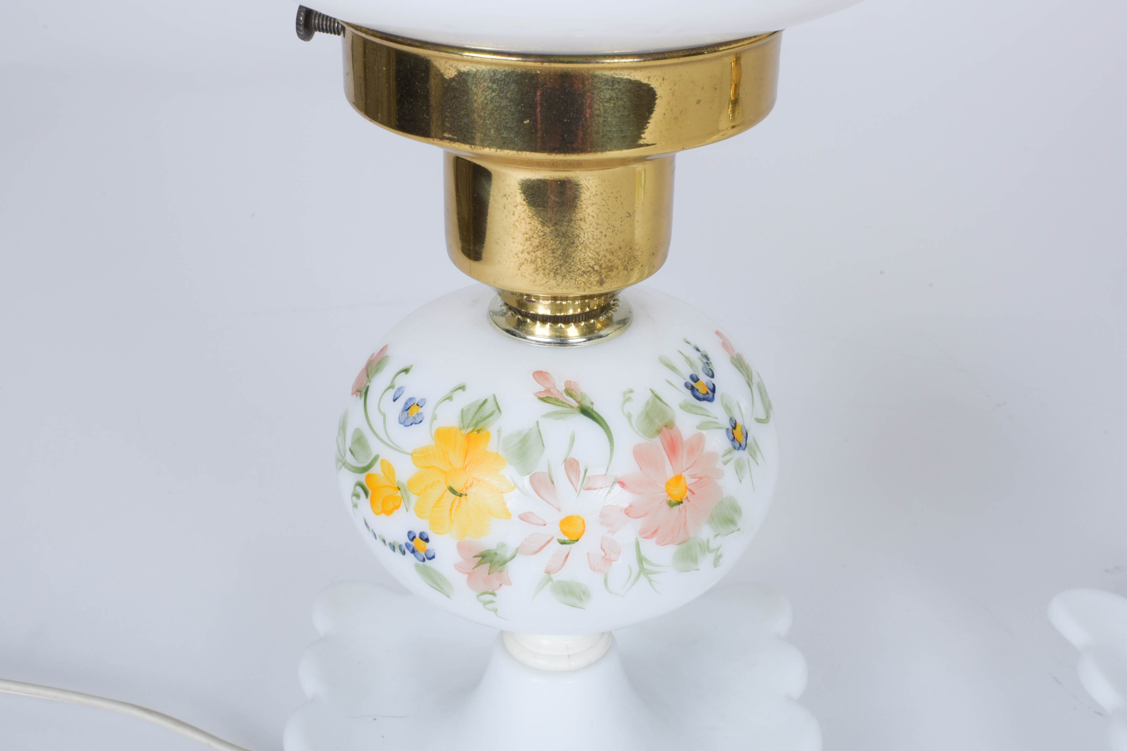 Pair of Hand Painted Floral Milk Glass Lamps