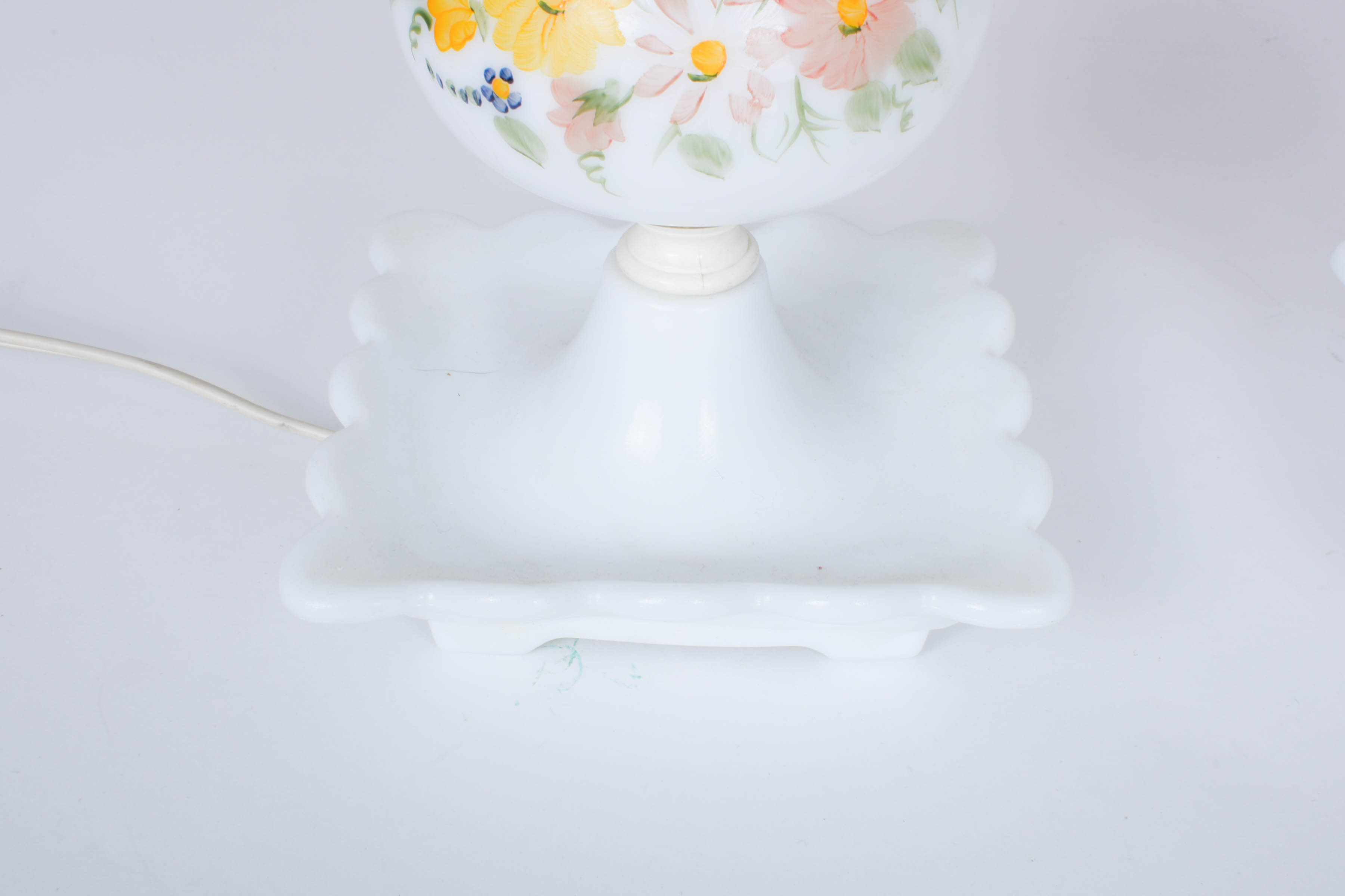Pair of Hand Painted Floral Milk Glass Lamps