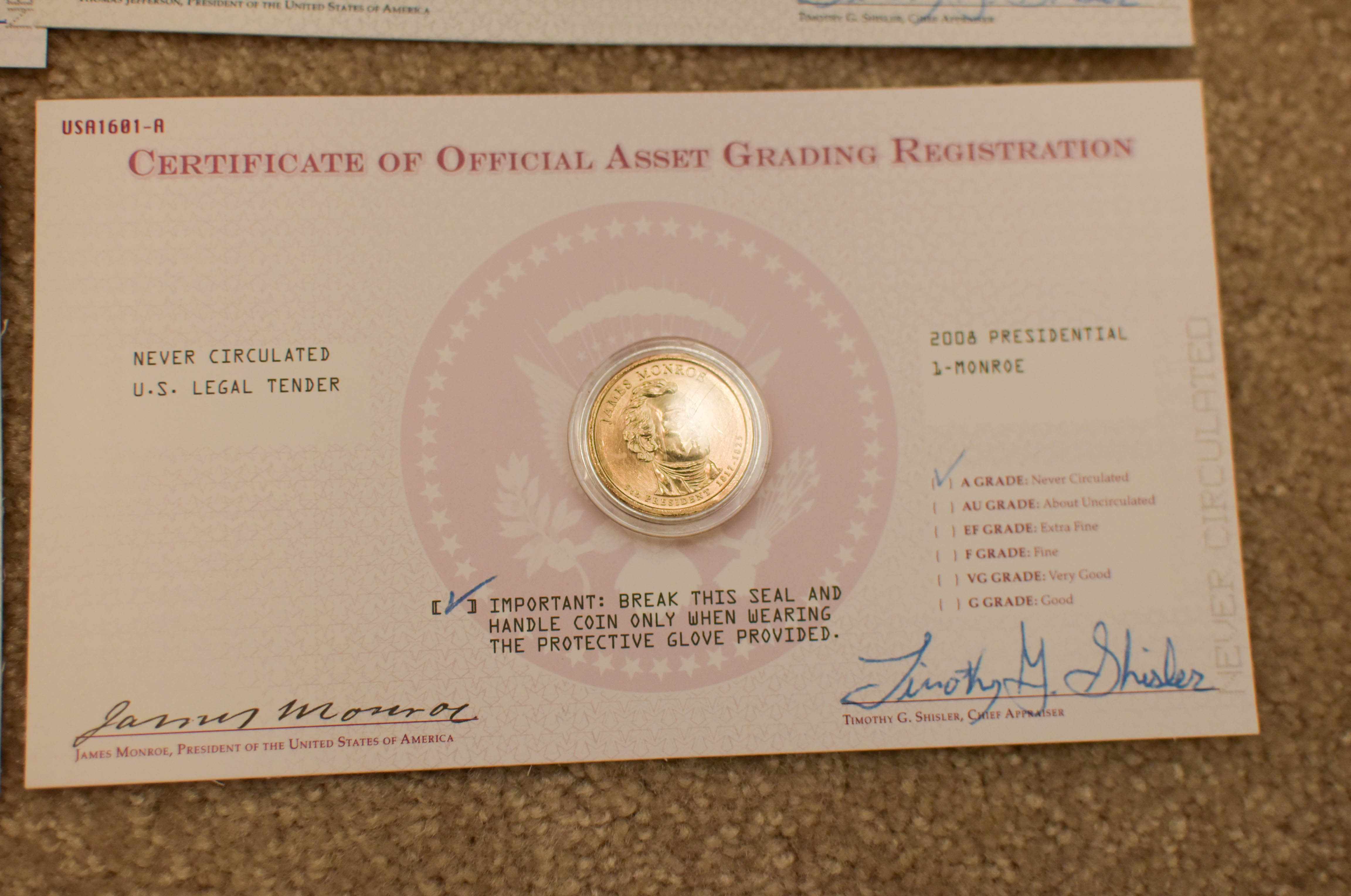 Presidential Dollar Coins and Display Frames