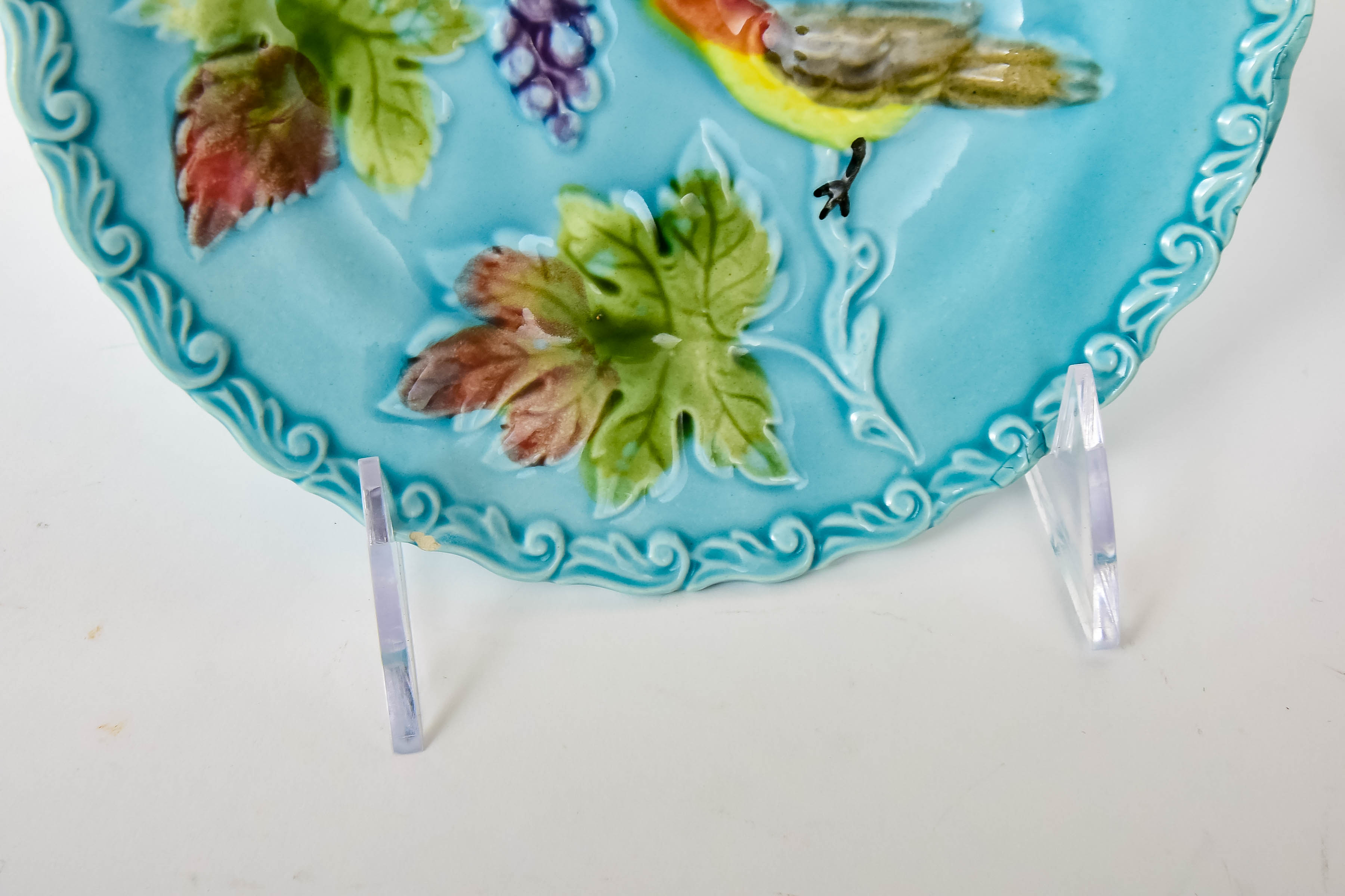 Majolica Figural Teapot and Plate