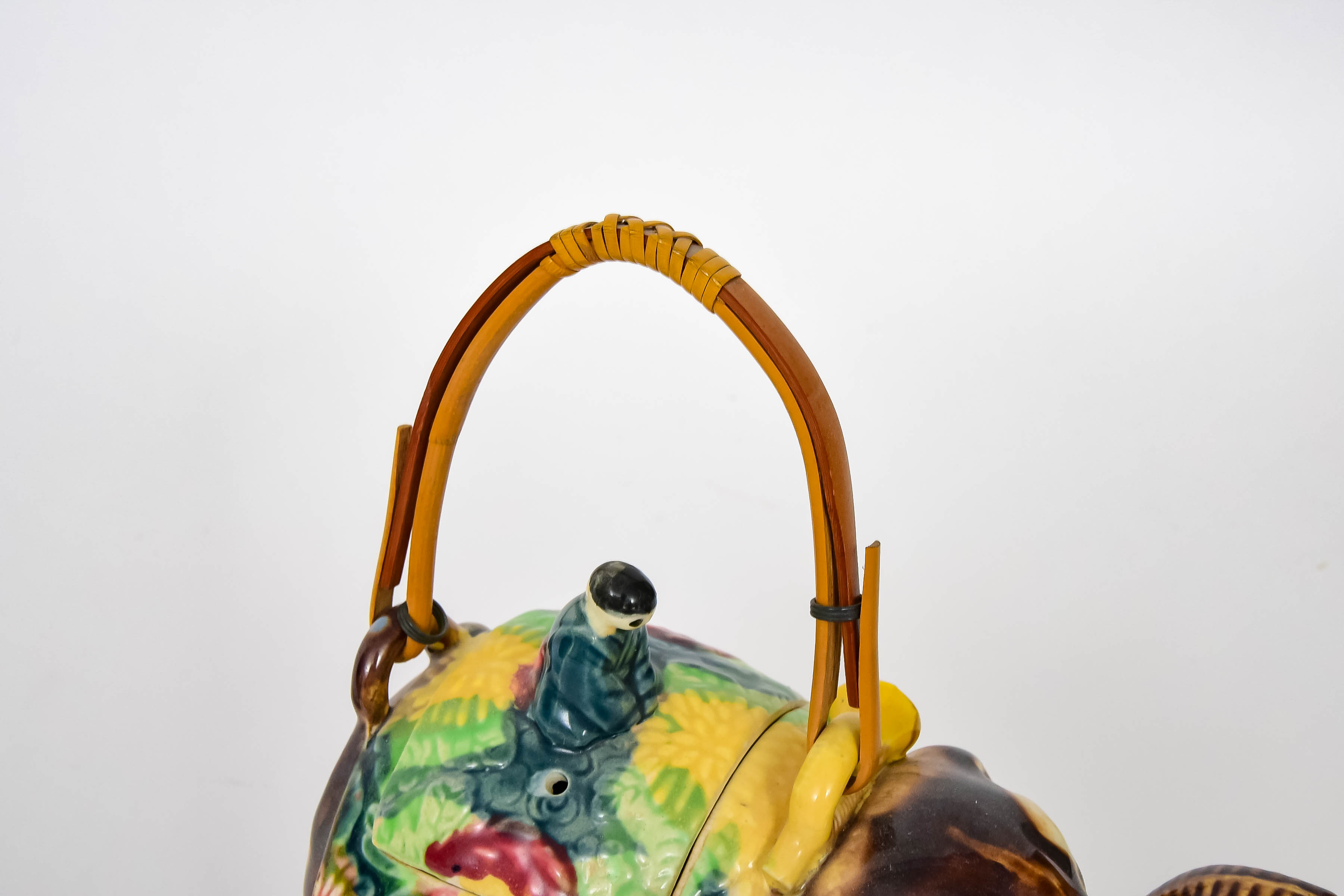 Majolica Figural Teapot and Plate
