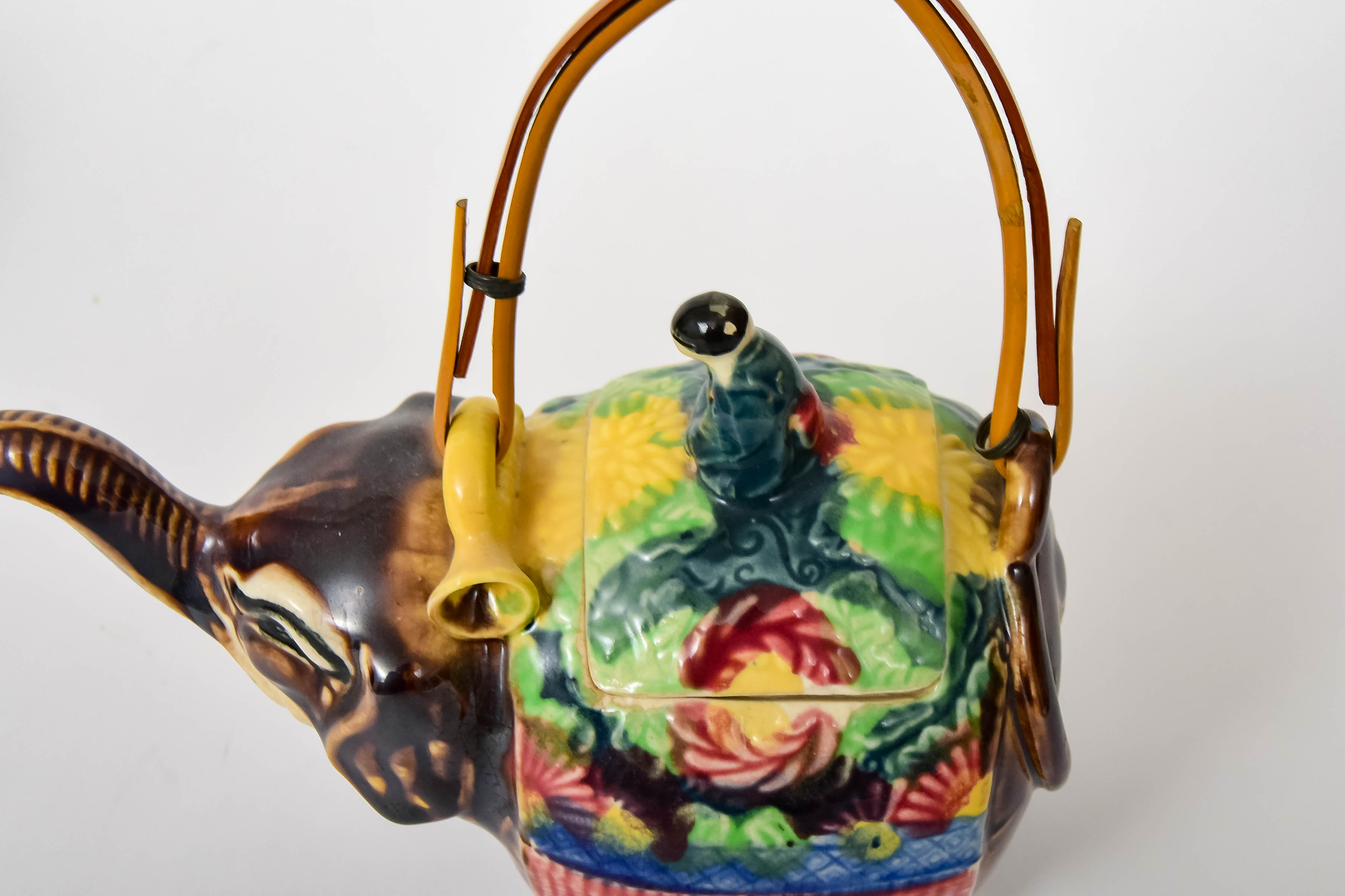 Majolica Figural Teapot and Plate