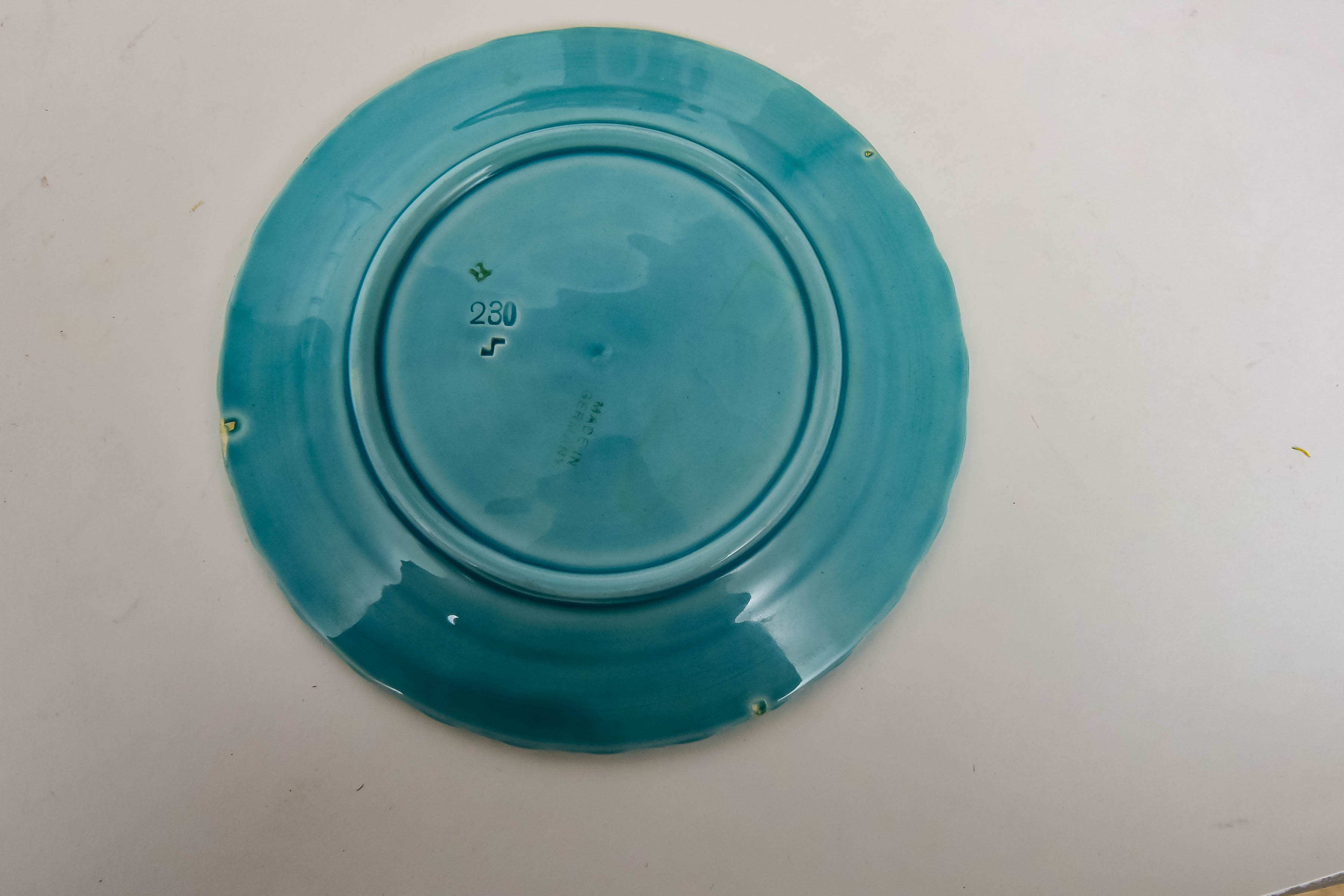 Majolica Figural Teapot and Plate