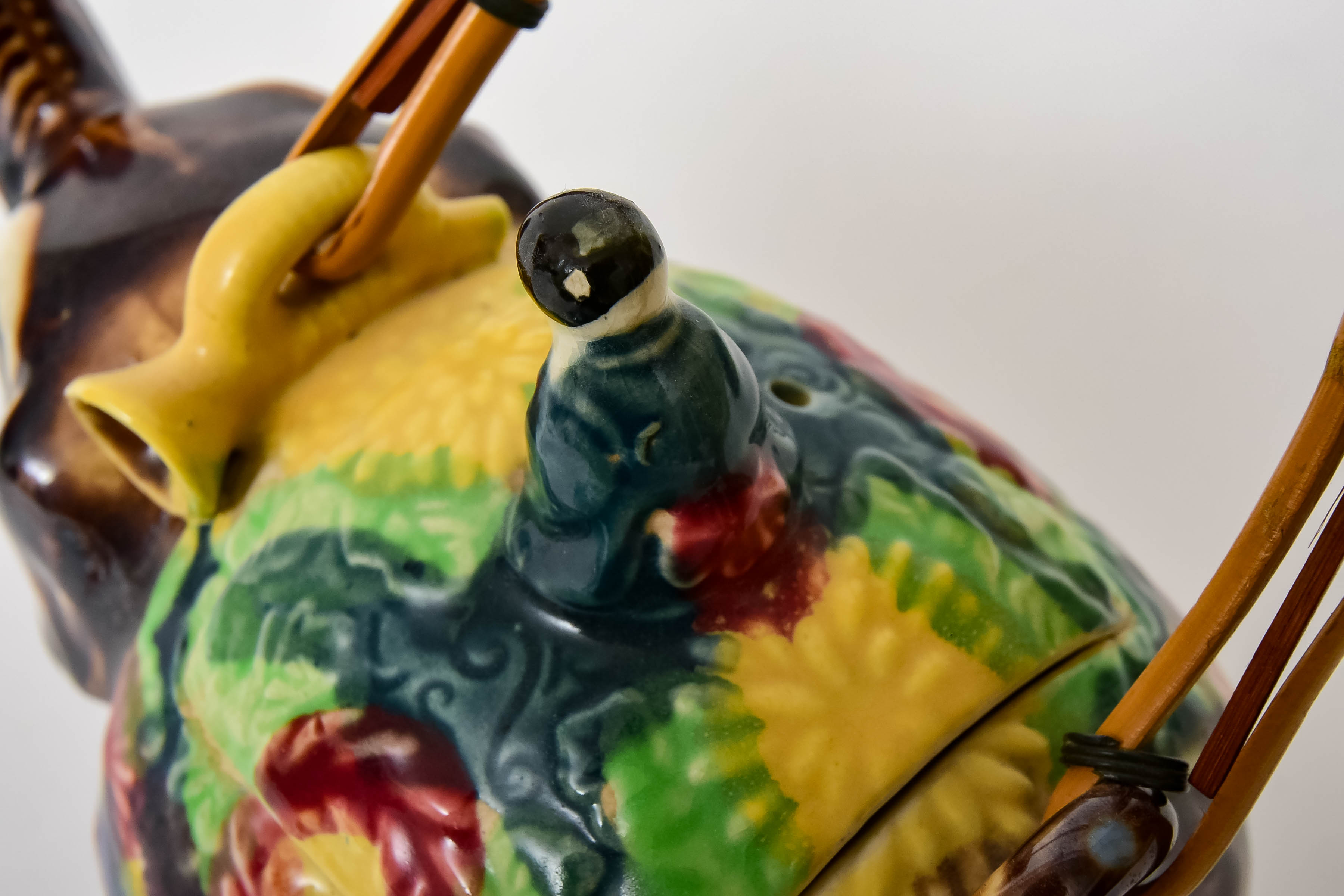 Majolica Figural Teapot and Plate