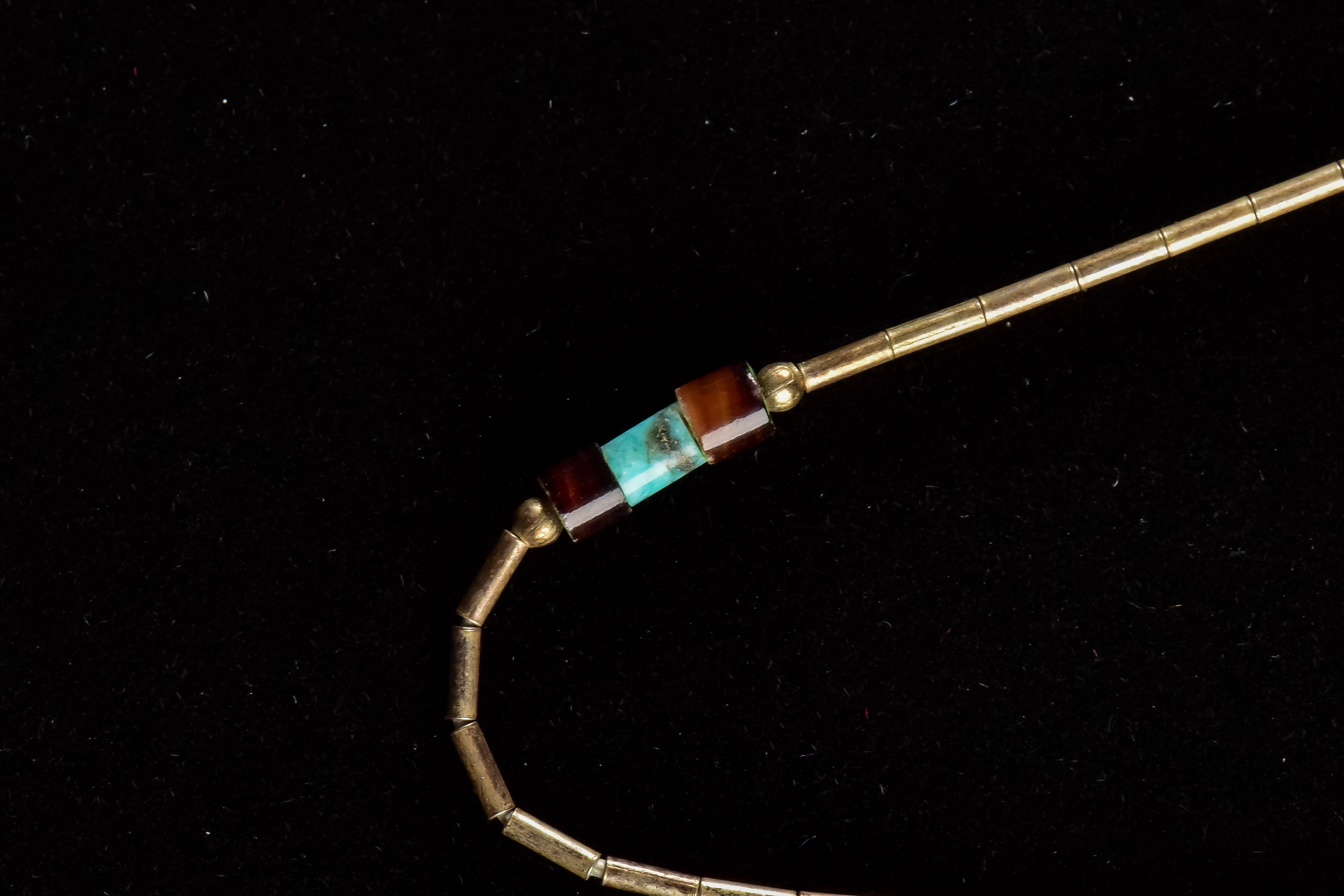 Silver Beaded Necklace and Stone Cabochon Cufflinks