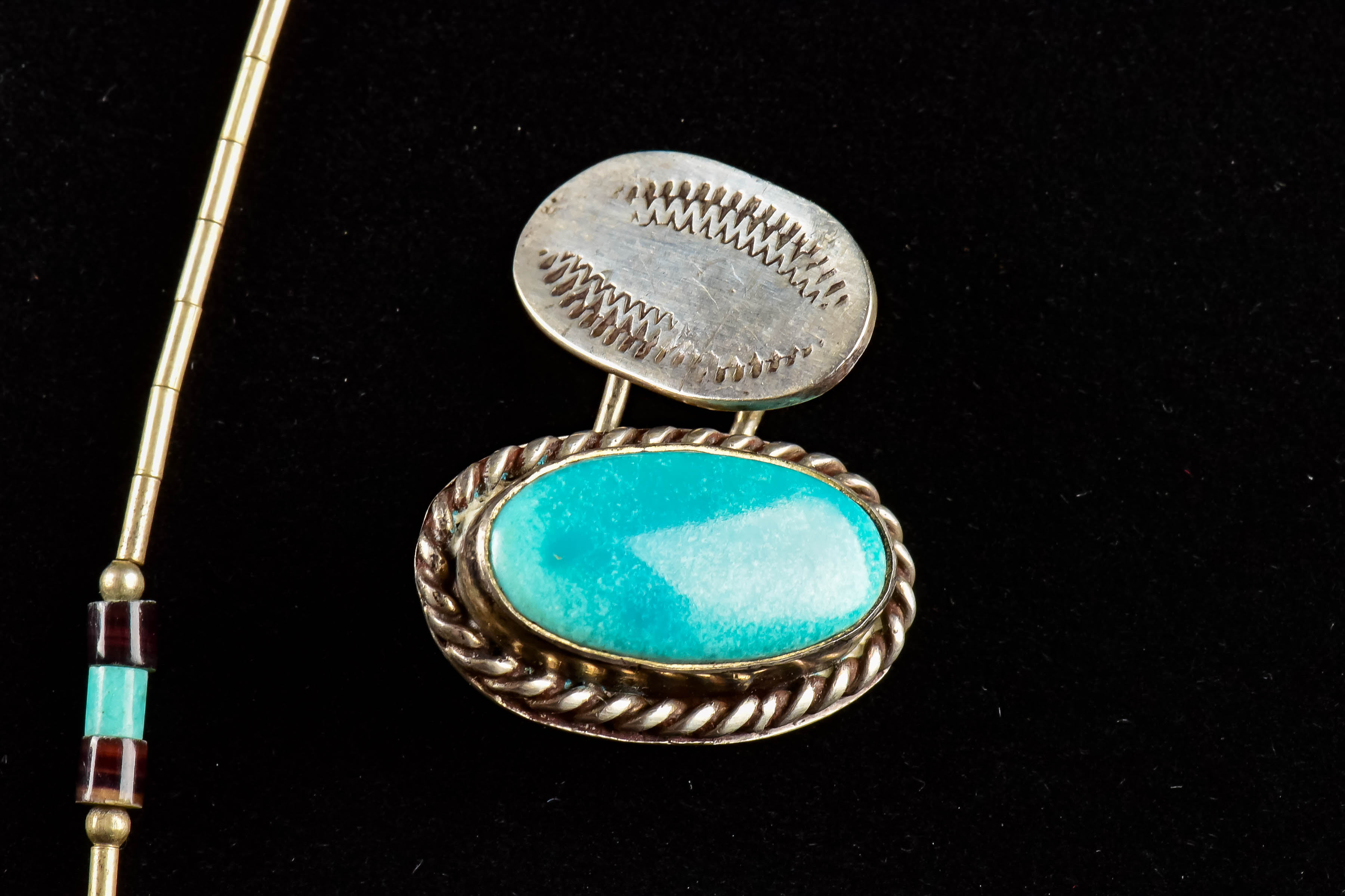 Silver Beaded Necklace and Stone Cabochon Cufflinks