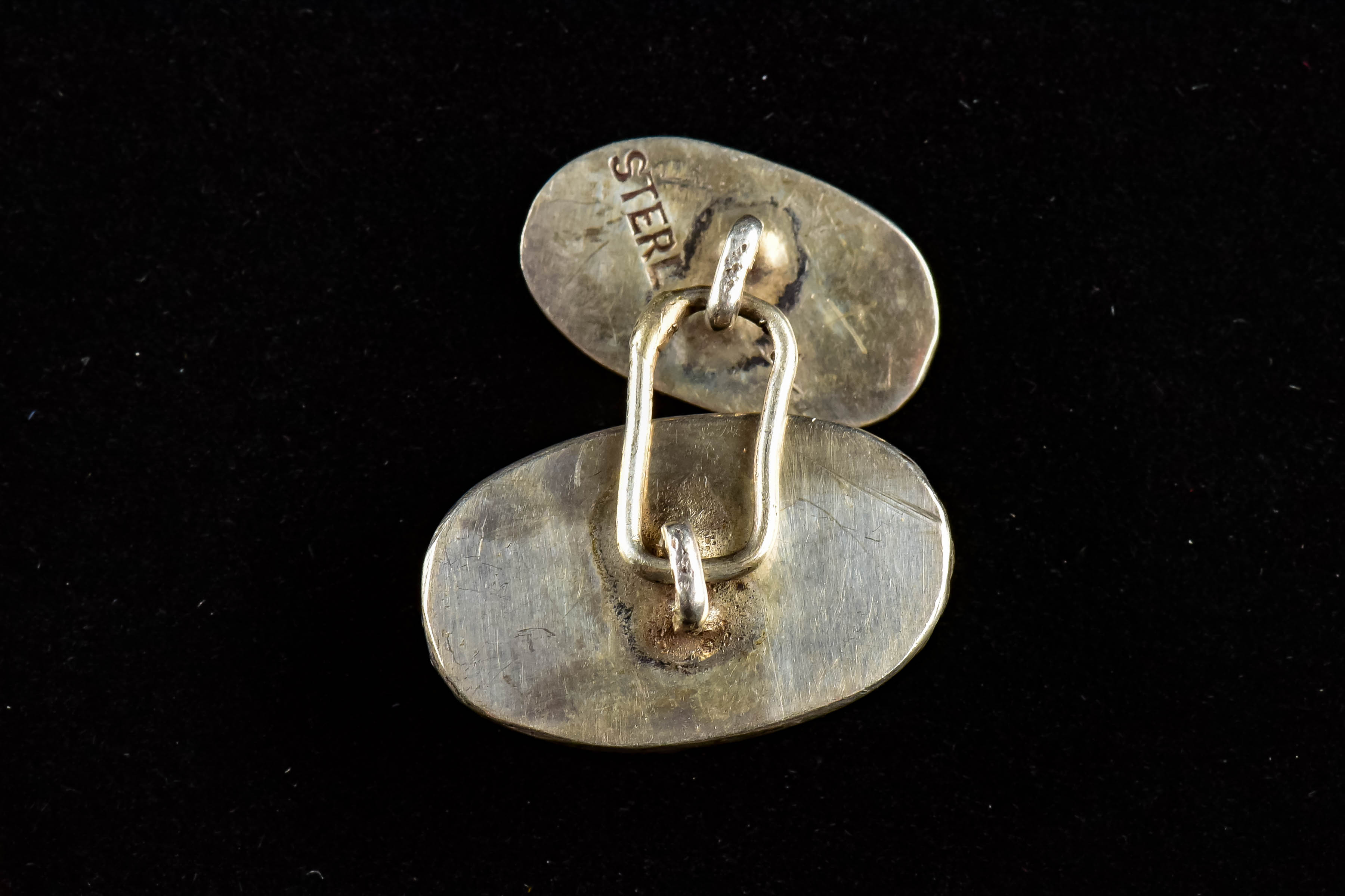 Silver Beaded Necklace and Stone Cabochon Cufflinks