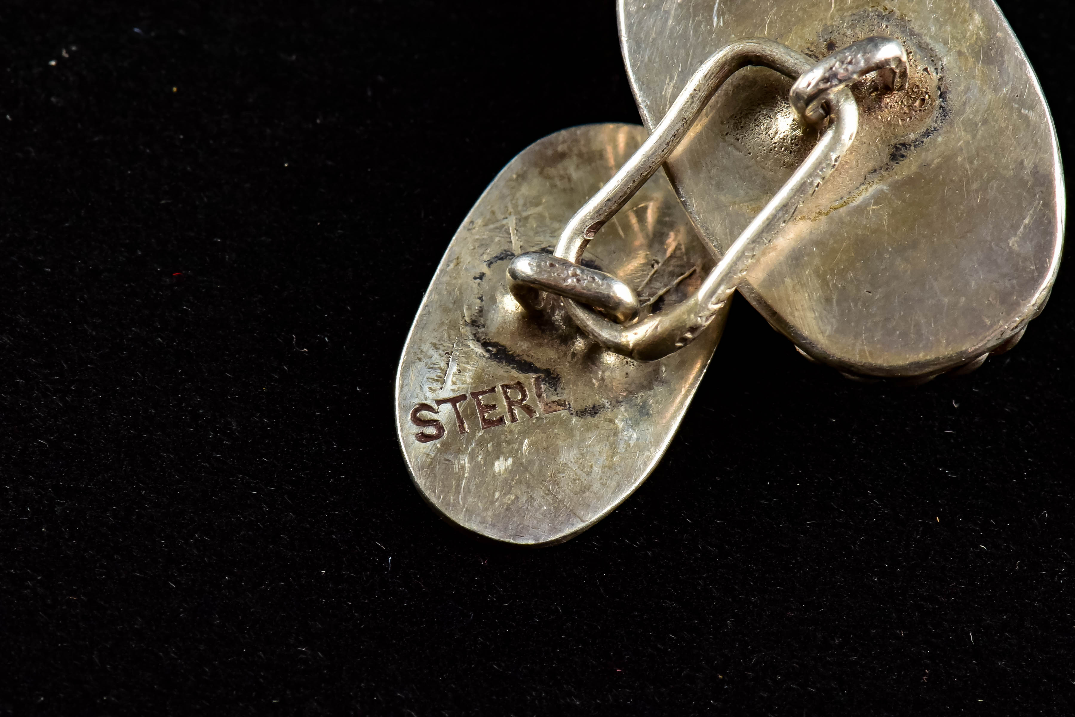 Silver Beaded Necklace and Stone Cabochon Cufflinks